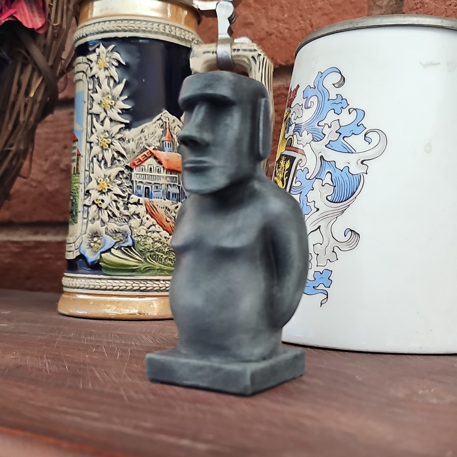 Gray Moai Figurine Statue 3D Effect Matte Finish Solid Pattern
