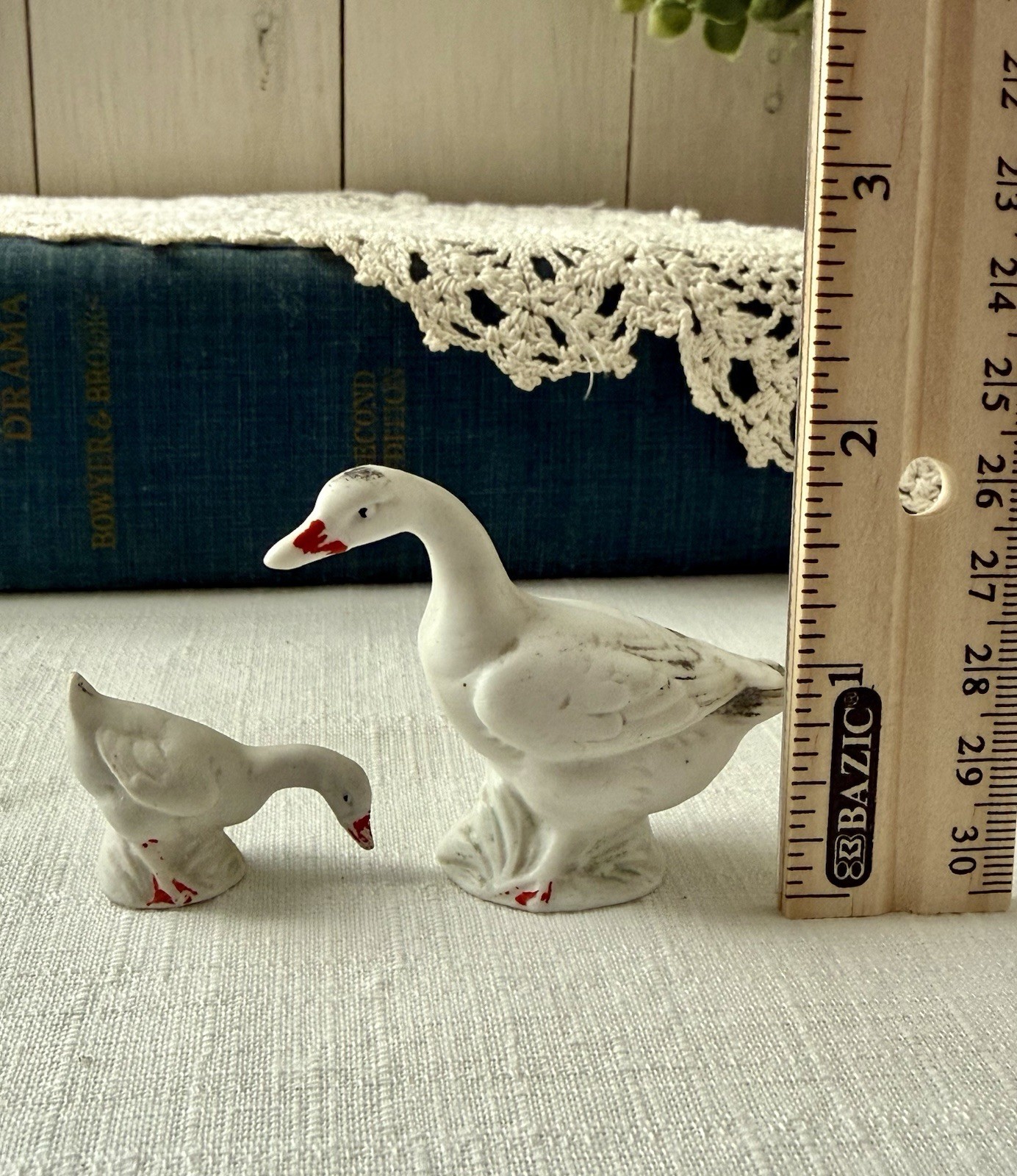 Vintage Porcelain Mini Goose Family Figurines, Mom and Baby Bird Knick Knacks