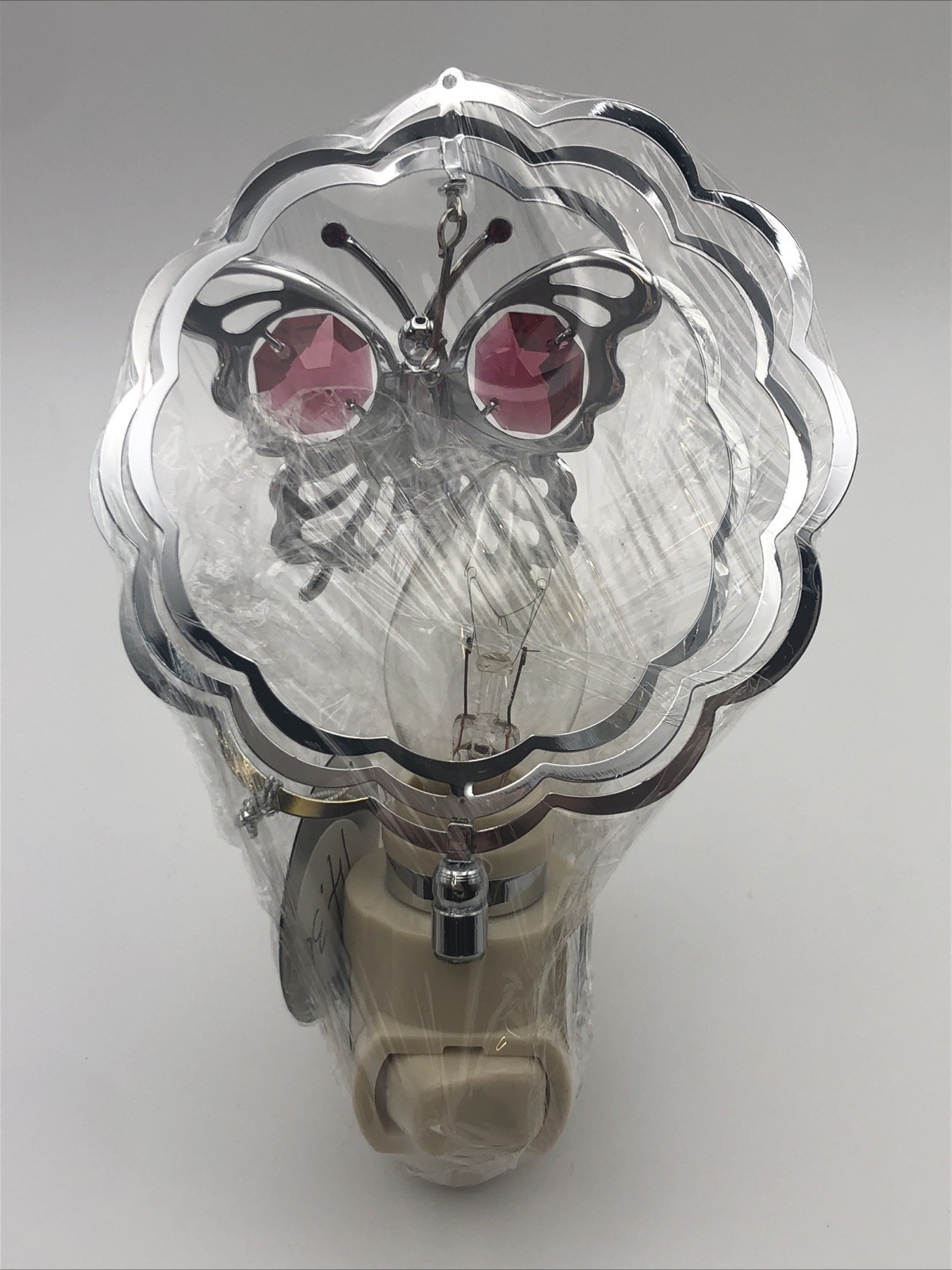 Crystal Delight Night Light Chrome Plated Butterfly Red Crystals CN-2295-CE-RE