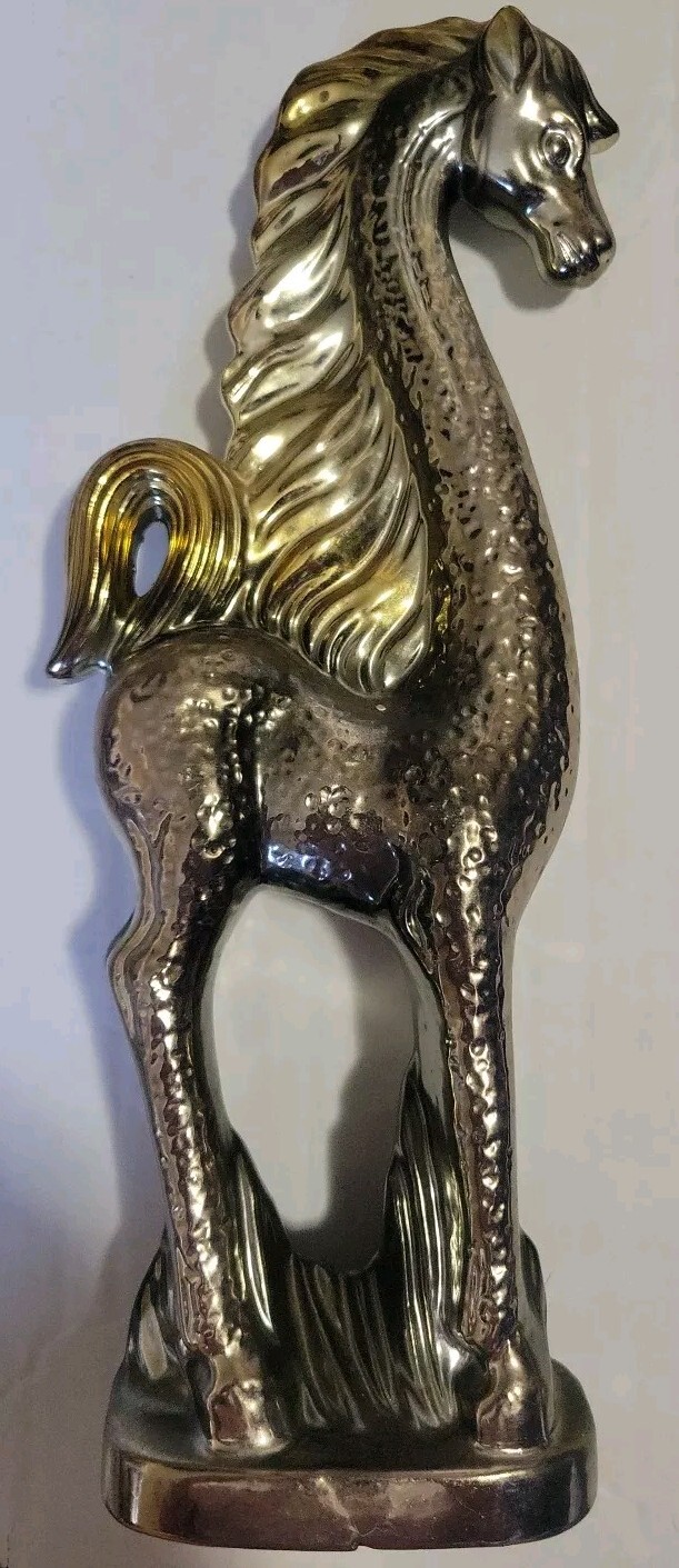 VTG RARE HTF Silver & Gold Tone 12 1/2 Inch Tall Ceramic Horse Stunning