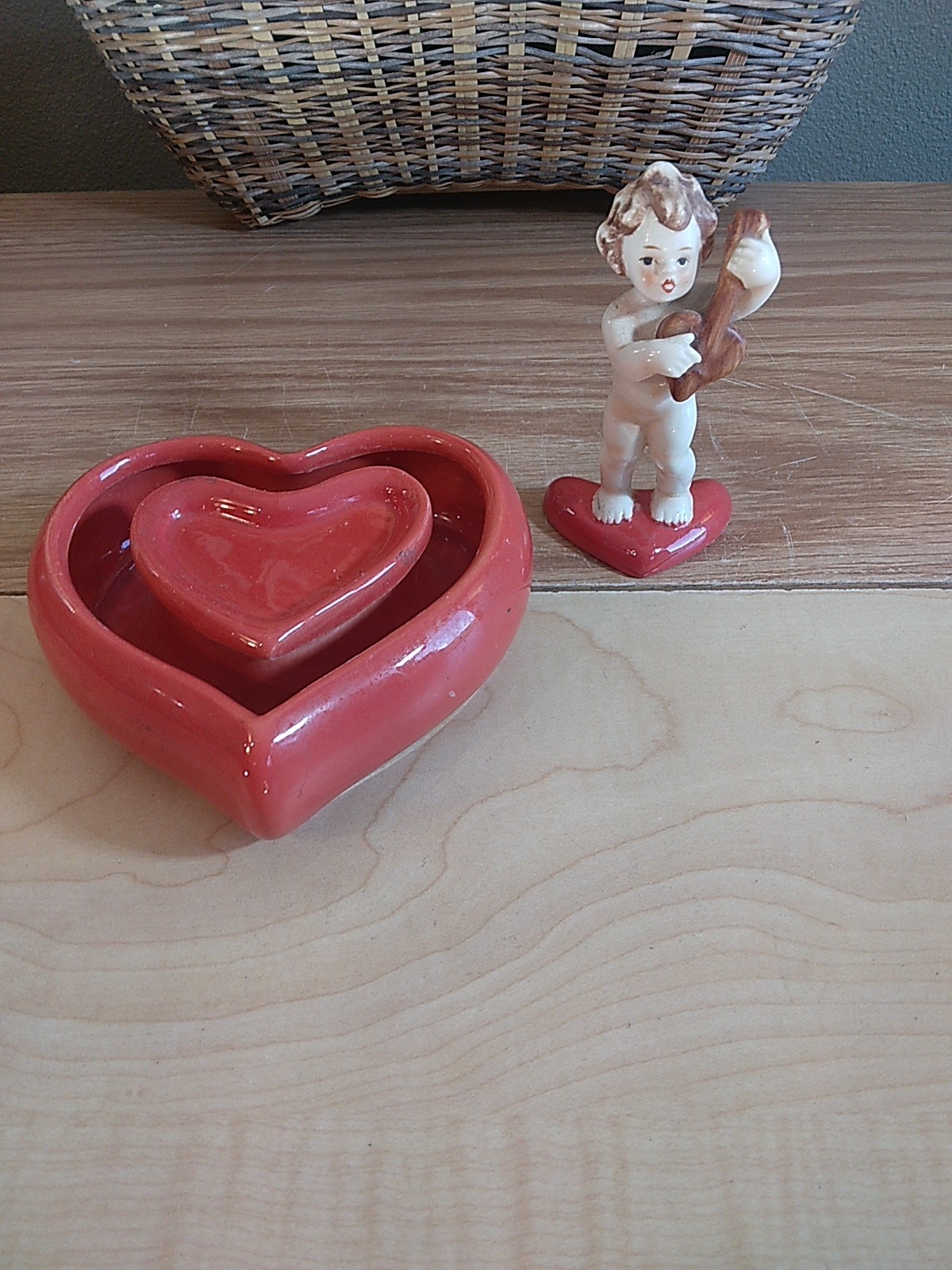 VTG Valentine’s Day Goebel Cupid Red Heart Figurine West Germany Love Porcelain