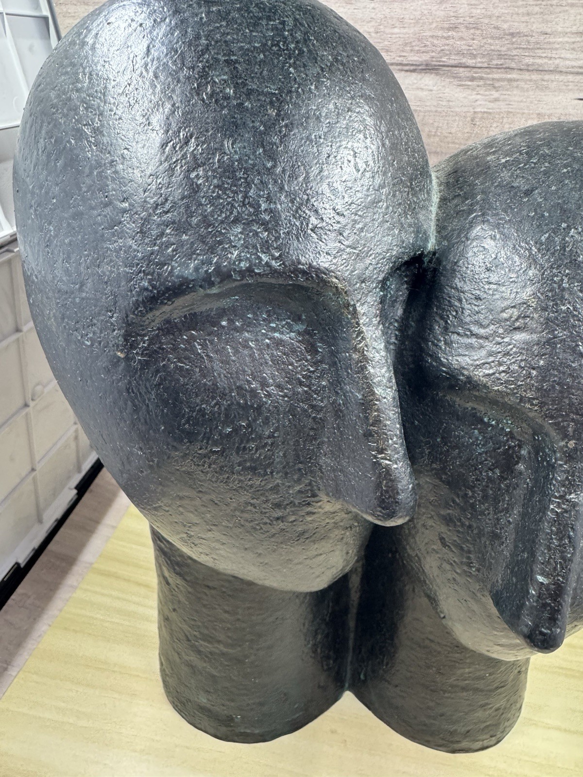 Contemporary Two Heads Resin 11” Sculpture Black Blue Patina