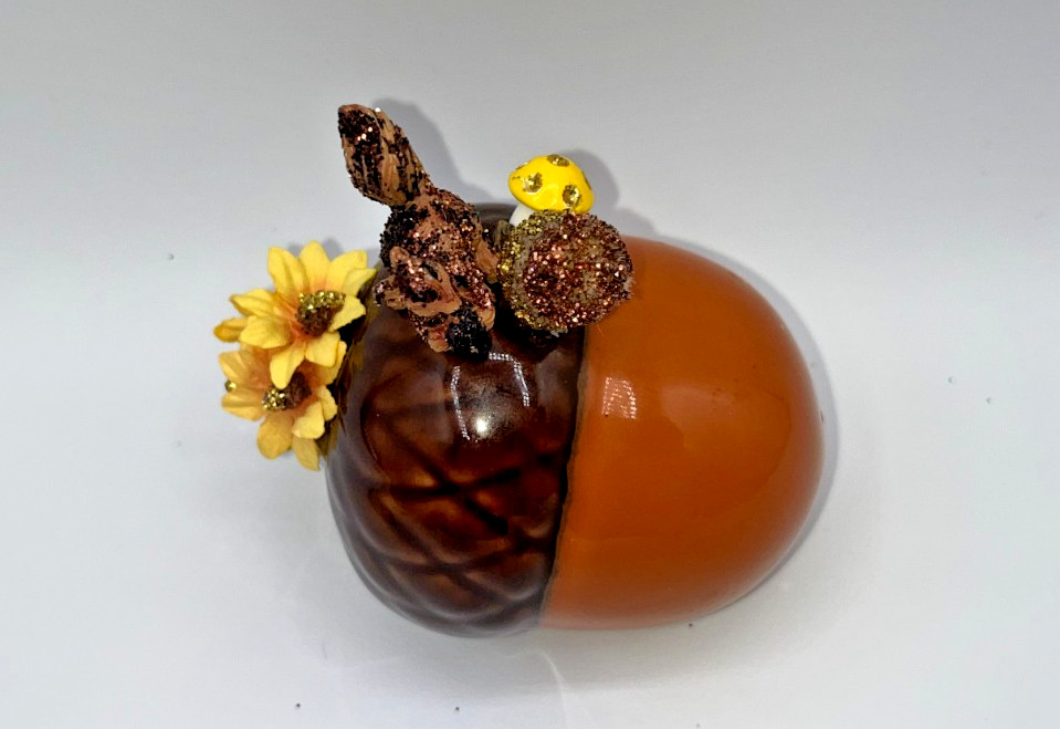 Vintage Ceramic Piece with Squirrel Eating An Acorn & mini mushroom flower OOAK