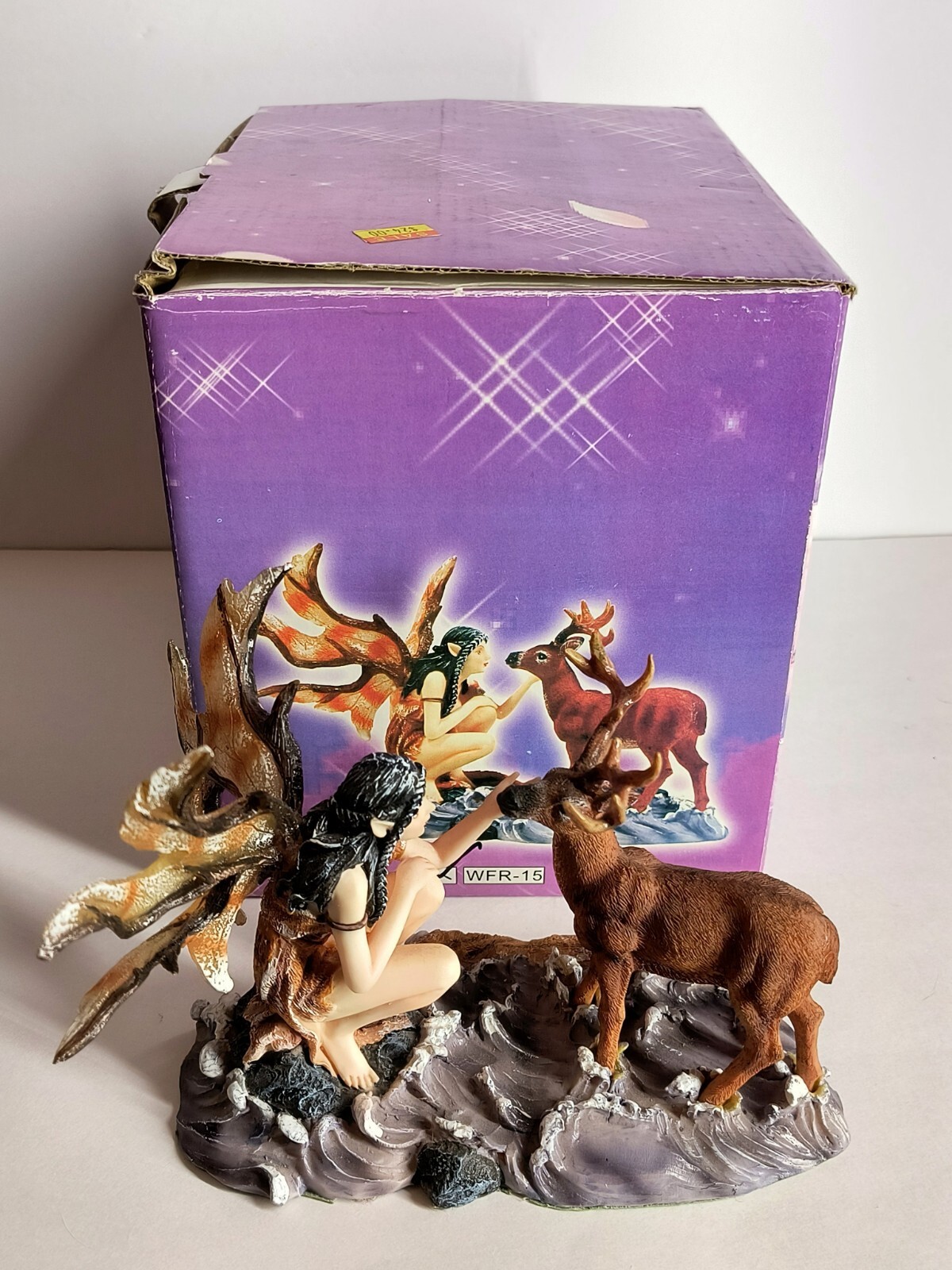 Winged Fairy & Big Buck Deer Figurine Statue for Fairy Garden 6″ NIB