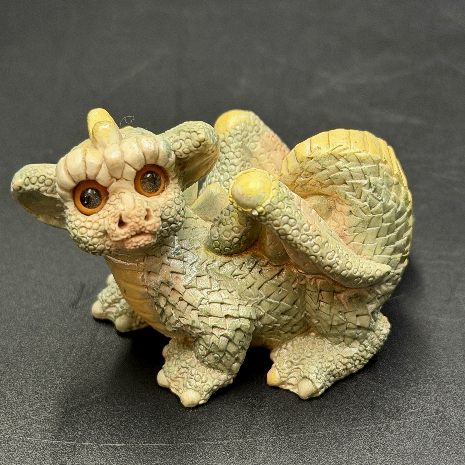 Vintage 1982 UDC Resin Carved Resting Dragon Figurine 1.5″ Tall X 2.5″ Wide