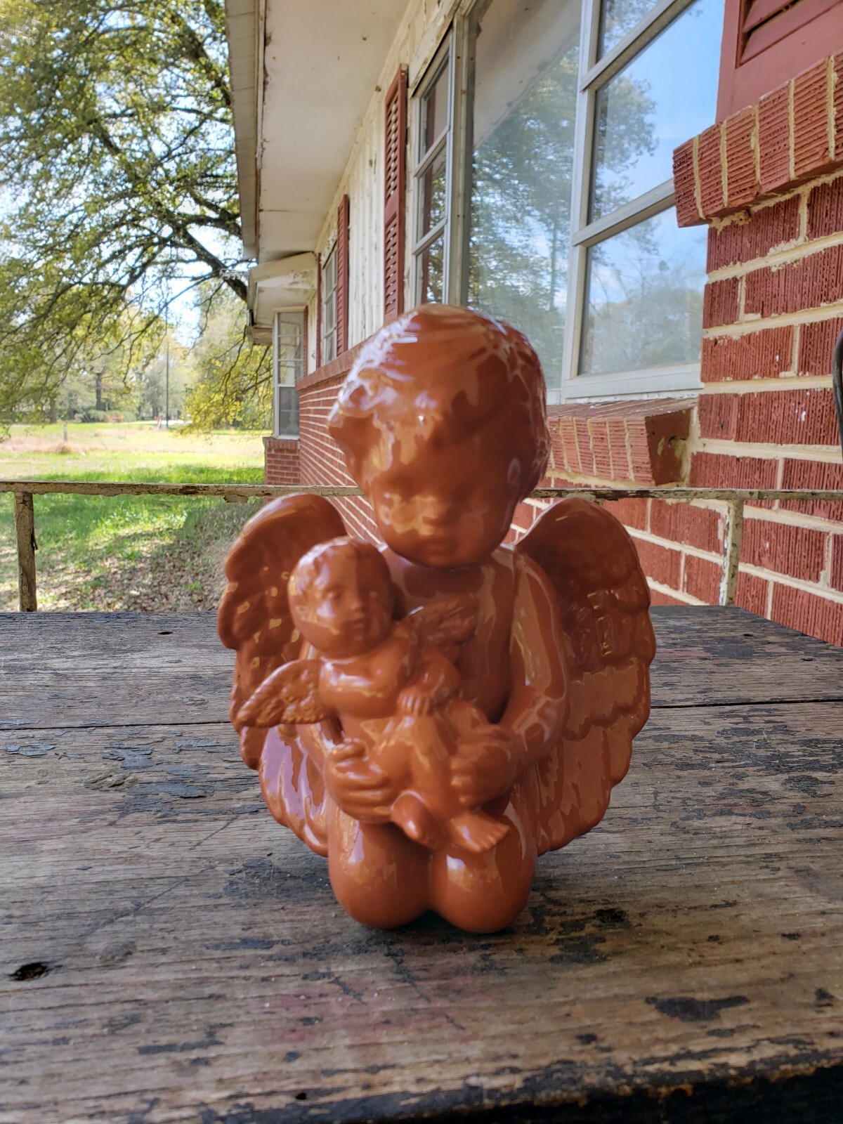 Ceramic Glazed Terra Cotta Cherub With Child New Mad In USA