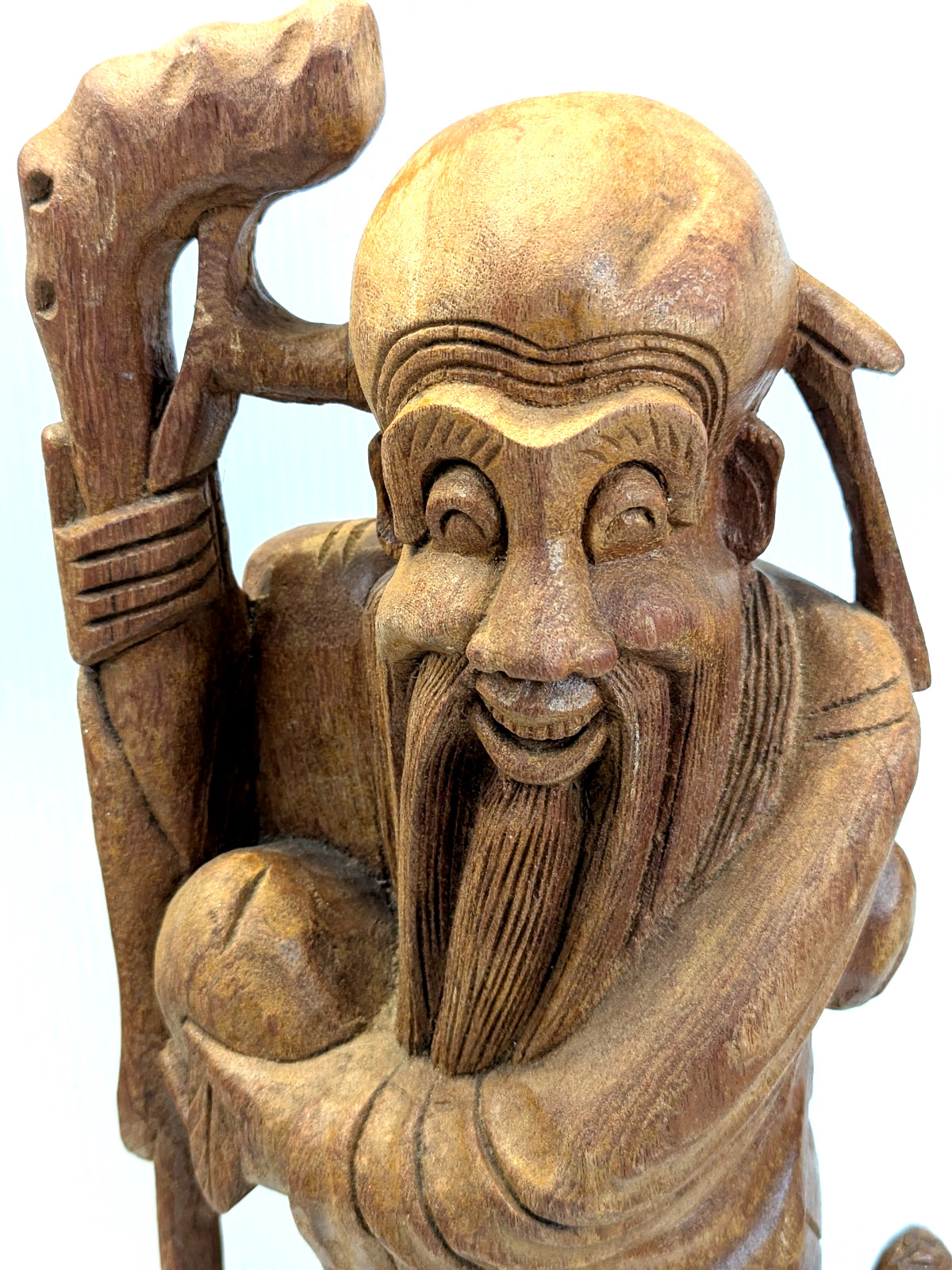 Chinese Shou Lao God of Longevity 22″ Hand Carved Wisdom Health signed