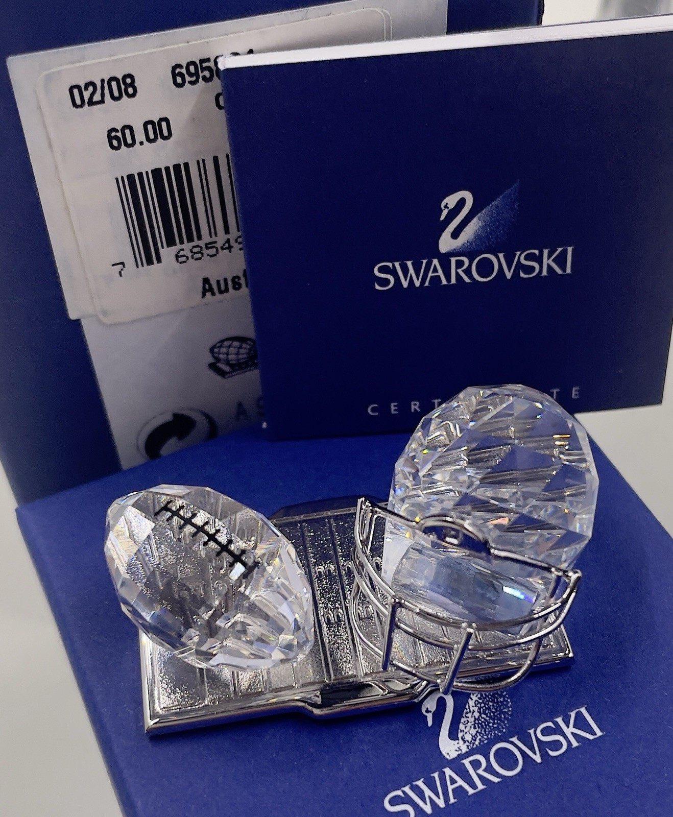 signed Swarovski~ FOOTBALL ~ Crystal Figurine ~ Trophy ~ New in Box ~ #695804