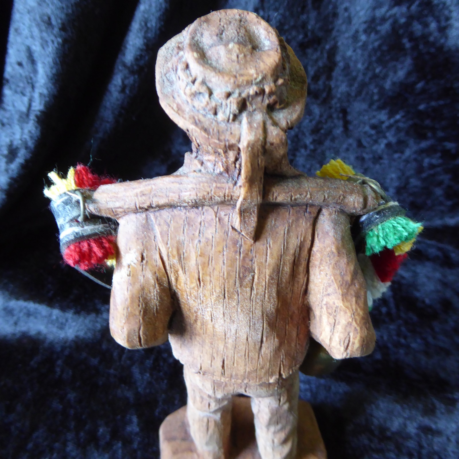 Vintage Hand Carved Wooden Swiss Man Holding Cow Bells Figure 7″ Tall
