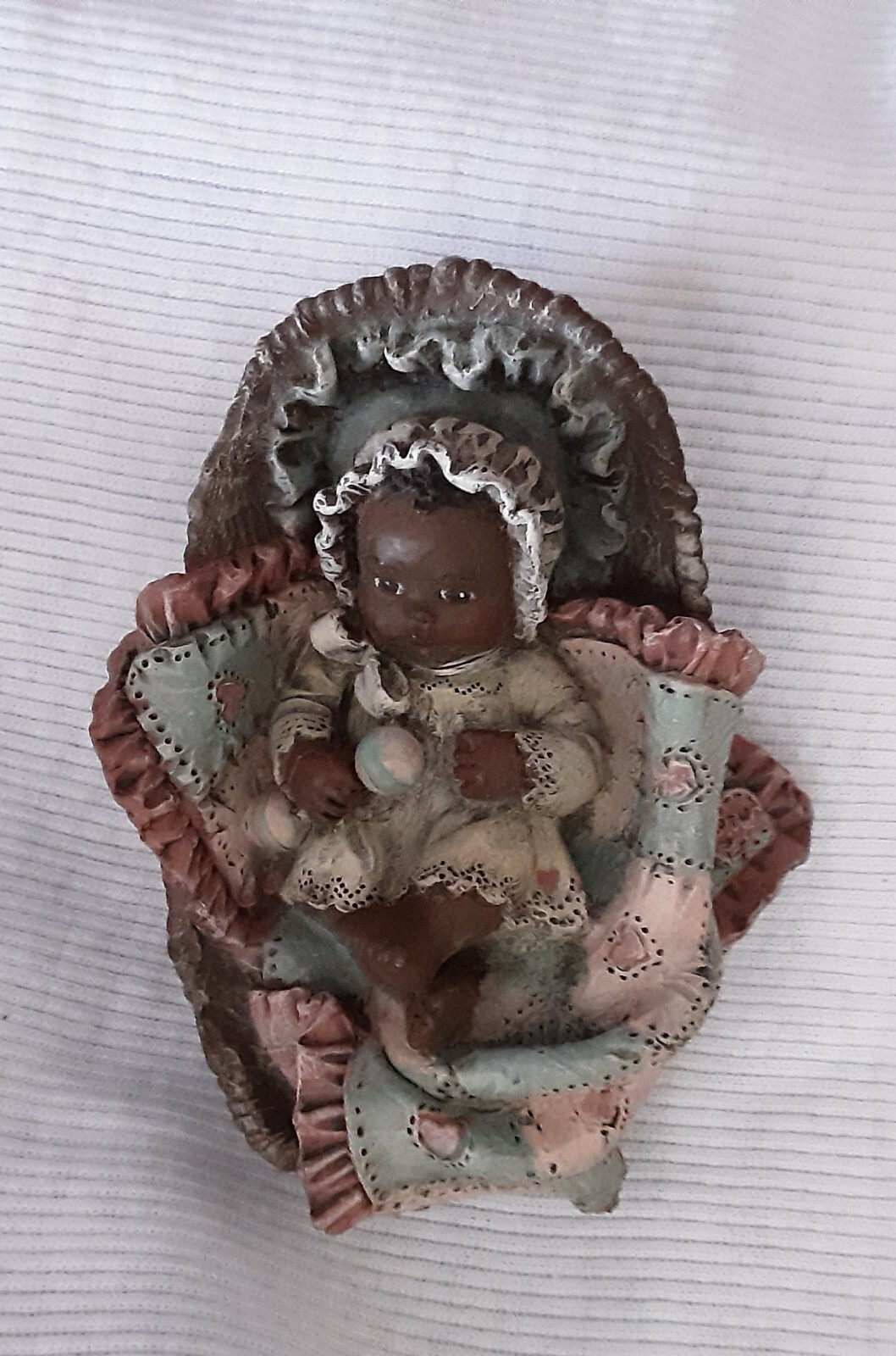 Vintage Sarah’s Attic Figurine Baby in a Basket, #537