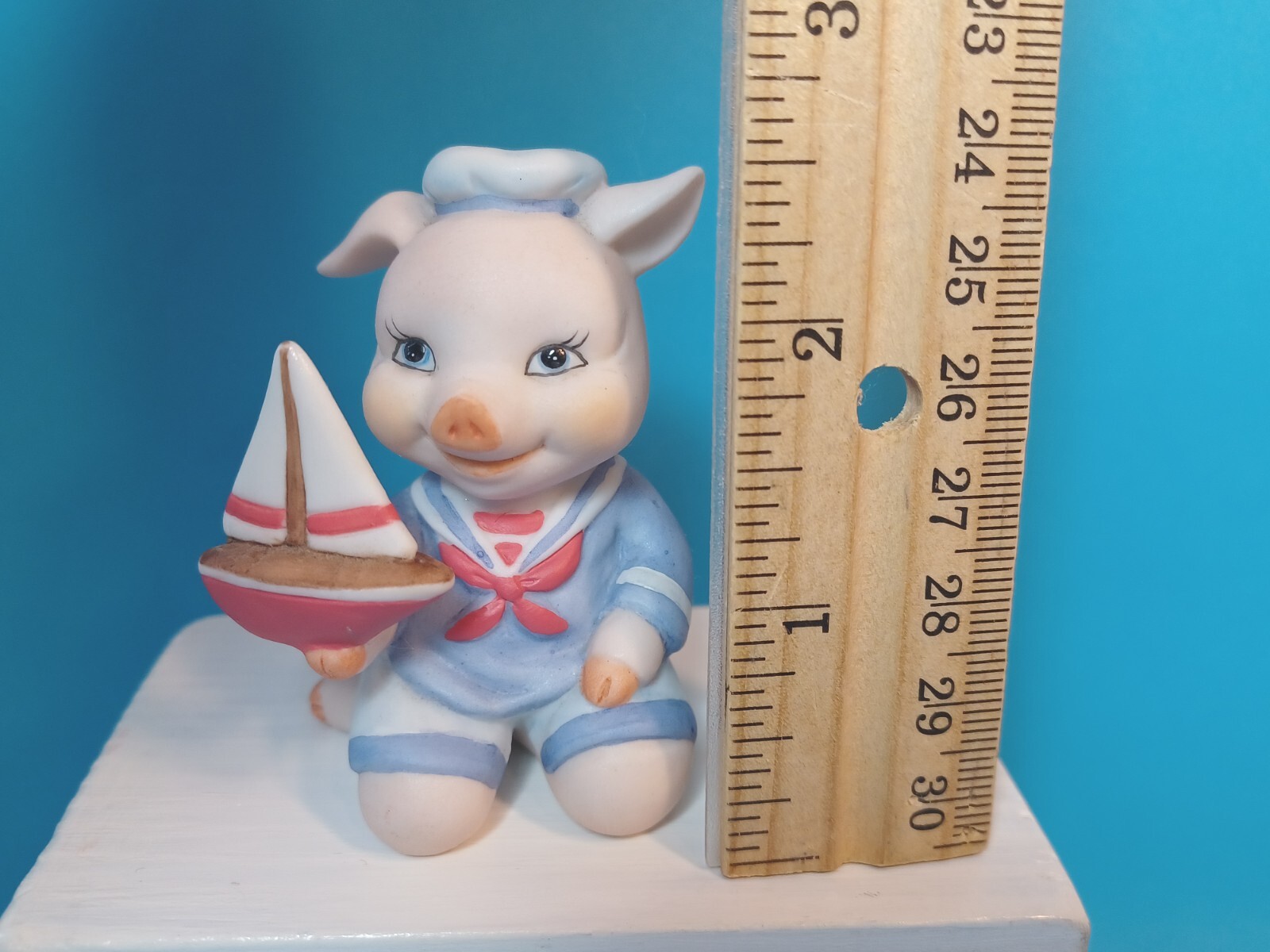 Vtg Pig sailboat toy Bronson Ceramic Figurine Sri Lanka summer fun