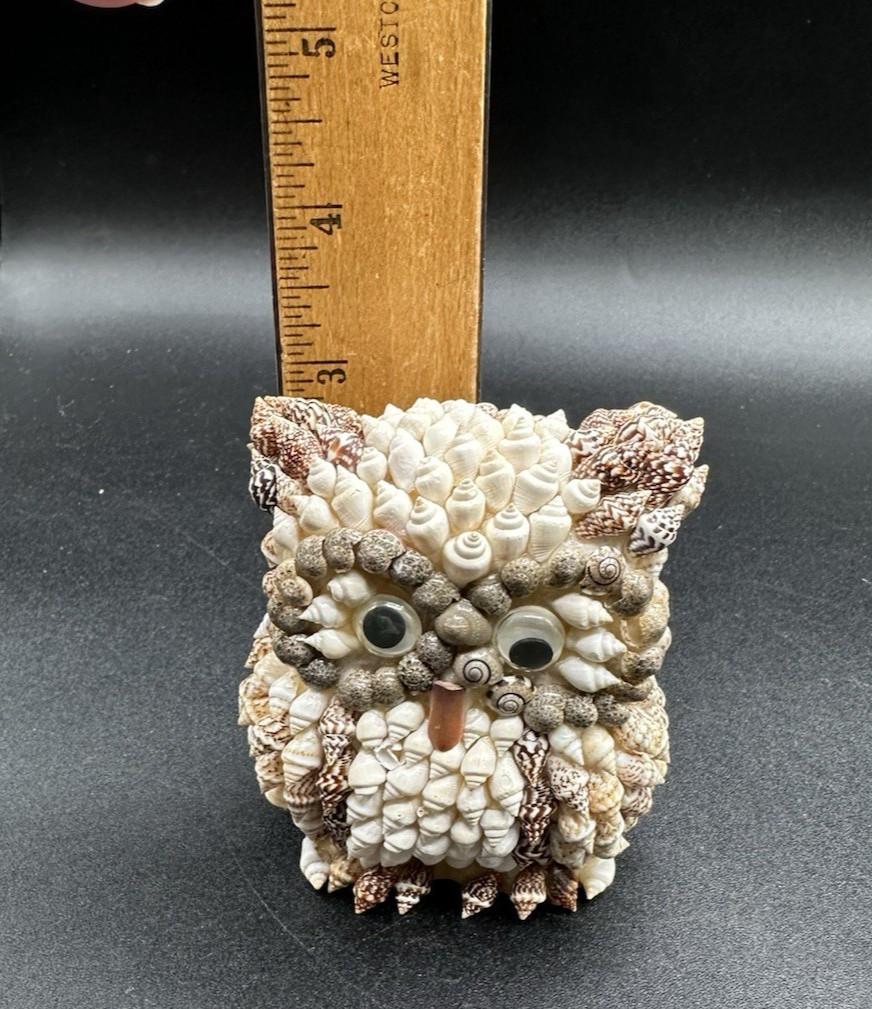 Vintage Seashell Owl Figurine with Googly Eyes – Souvenir Philippines