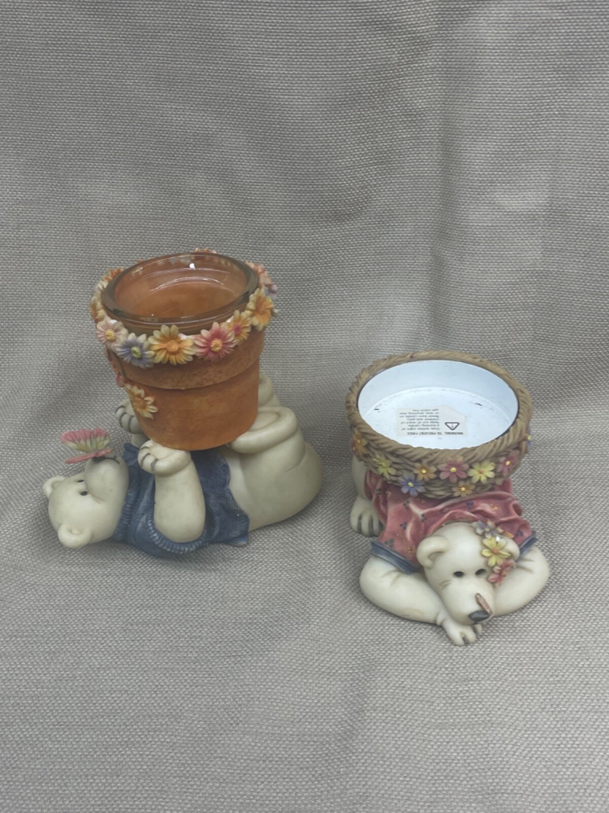 Tender Times HC Accents Pair Bear Figurine Candle Holders see pics 2000s