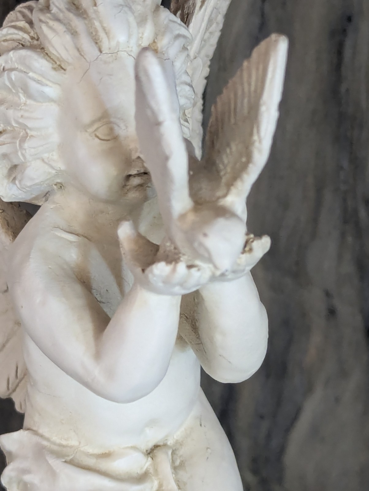 Cherub Angel Statue Pair Corinthian Column Pedestals Dove Wings 8″ 9″ Decor