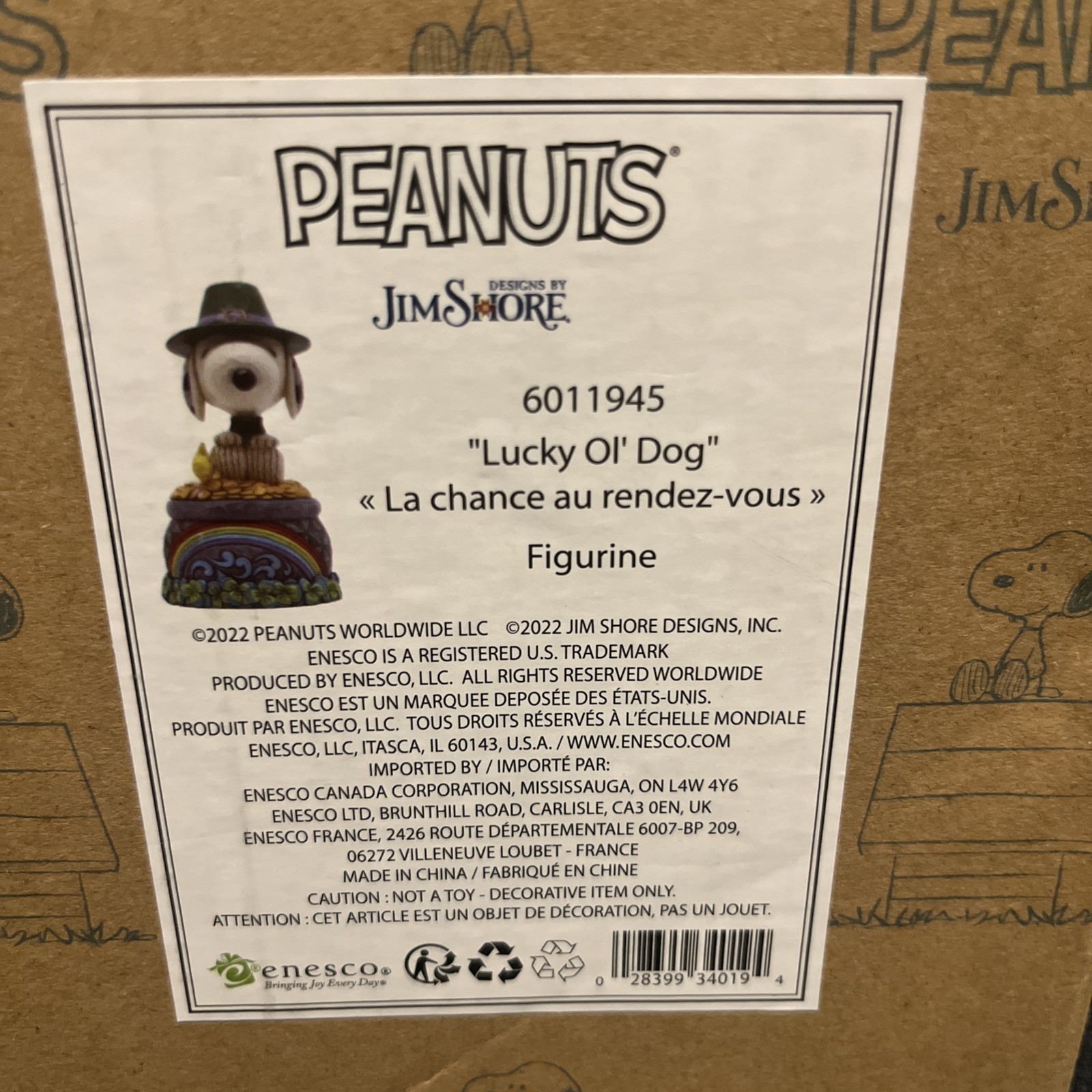 Jim Shore Peanuts Snoopy “Lucky Ol’ Dog” Rainbow Leprechaun Pot Of Gold RARE