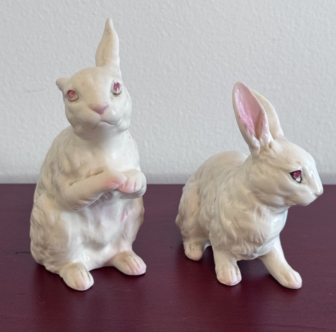 Vintage 2 Ucago White Porcelain Easter Bunny Rabbit Figurines