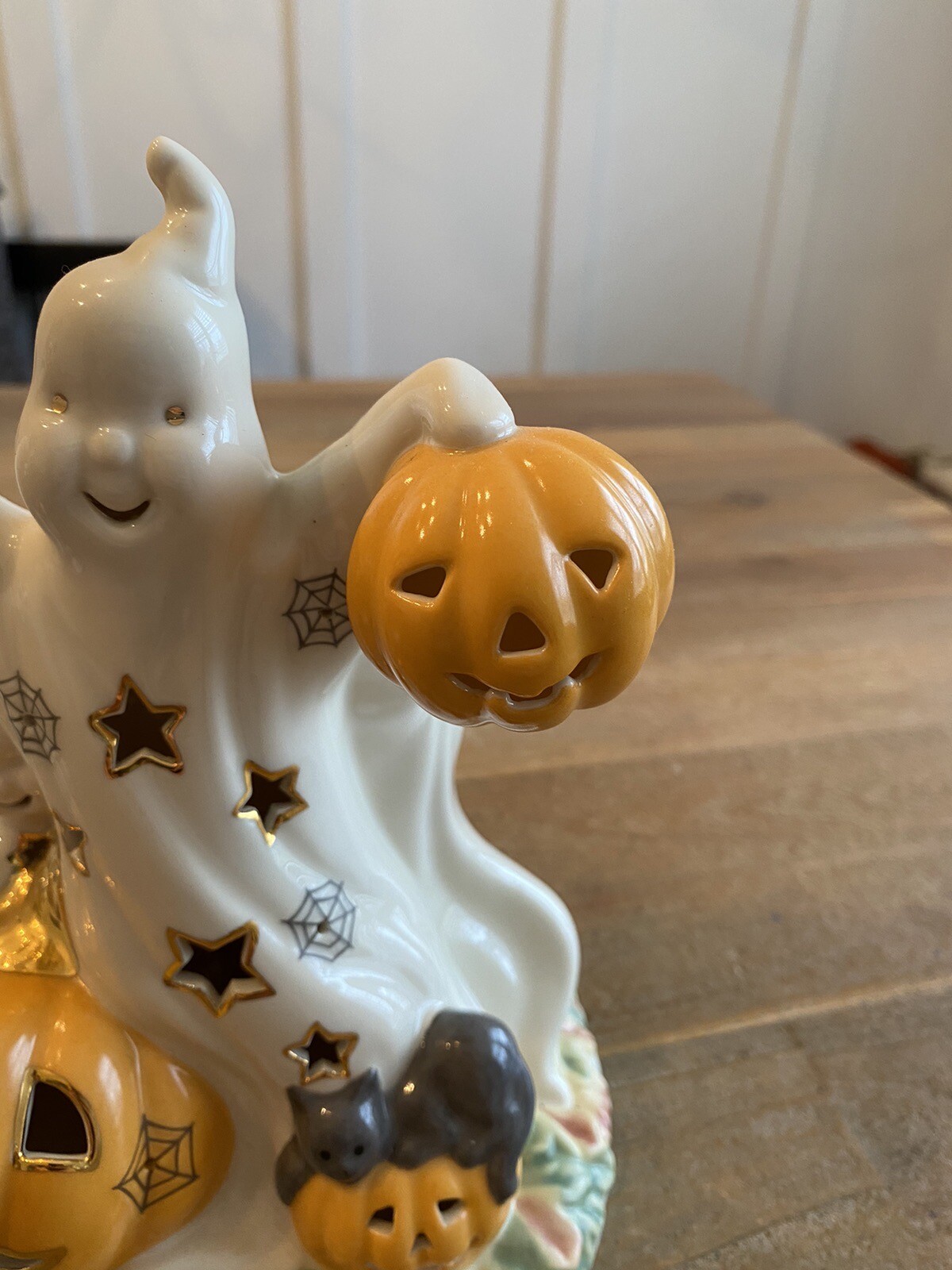 Lenox Occasions Ghost Lighted Figurine 8.5″ H Halloween Pumpkin Cream Beige Gold