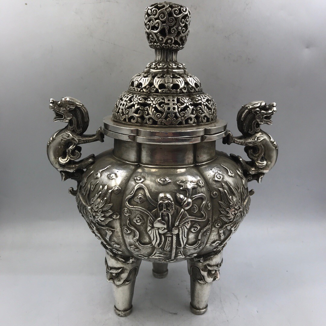 Antique Series of White Bronze Fortunate Longevity Incense Burner Furnishings