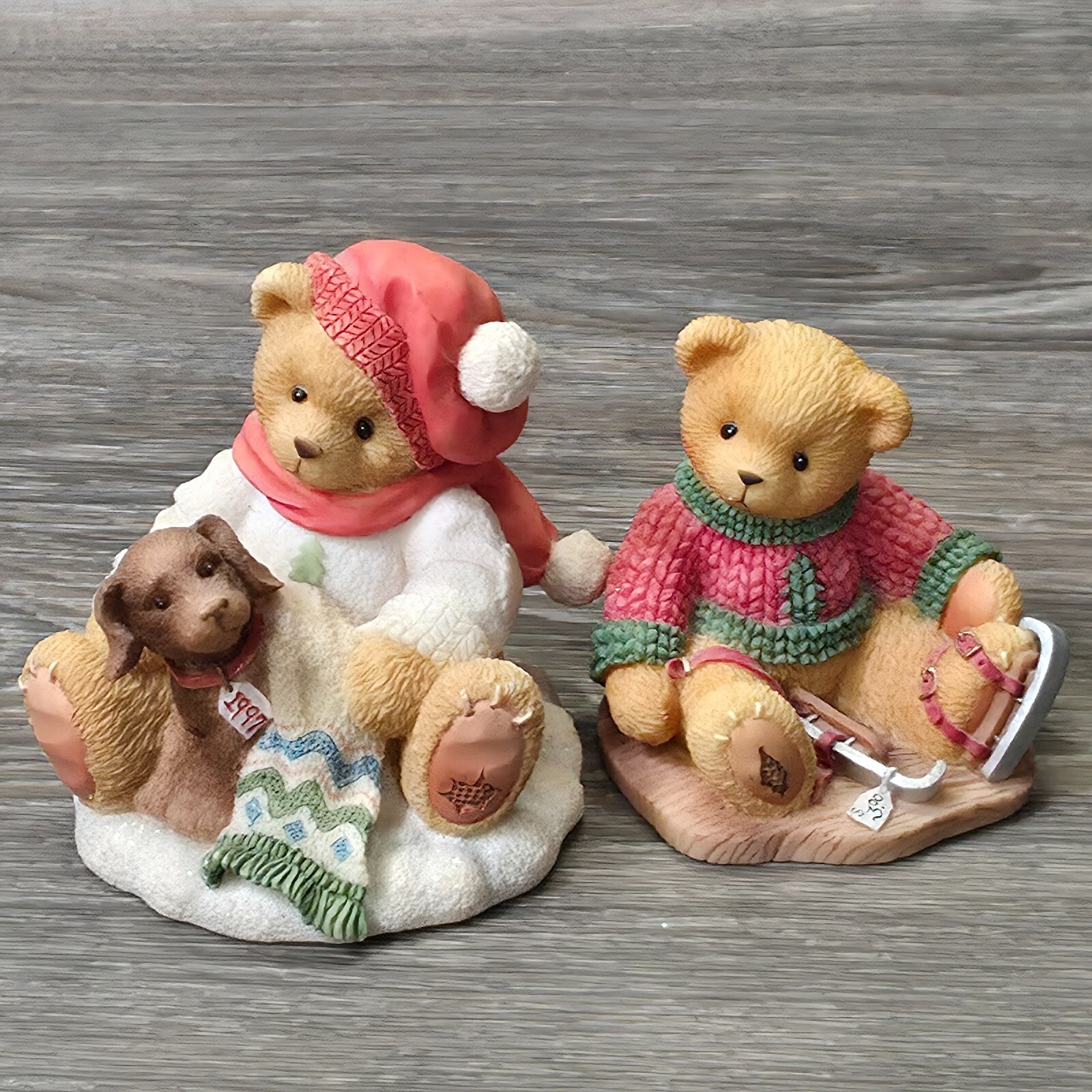 Enesco Cherished Teddies Lee and Jerome Christmas Bear Dog Figurine Lot of 2