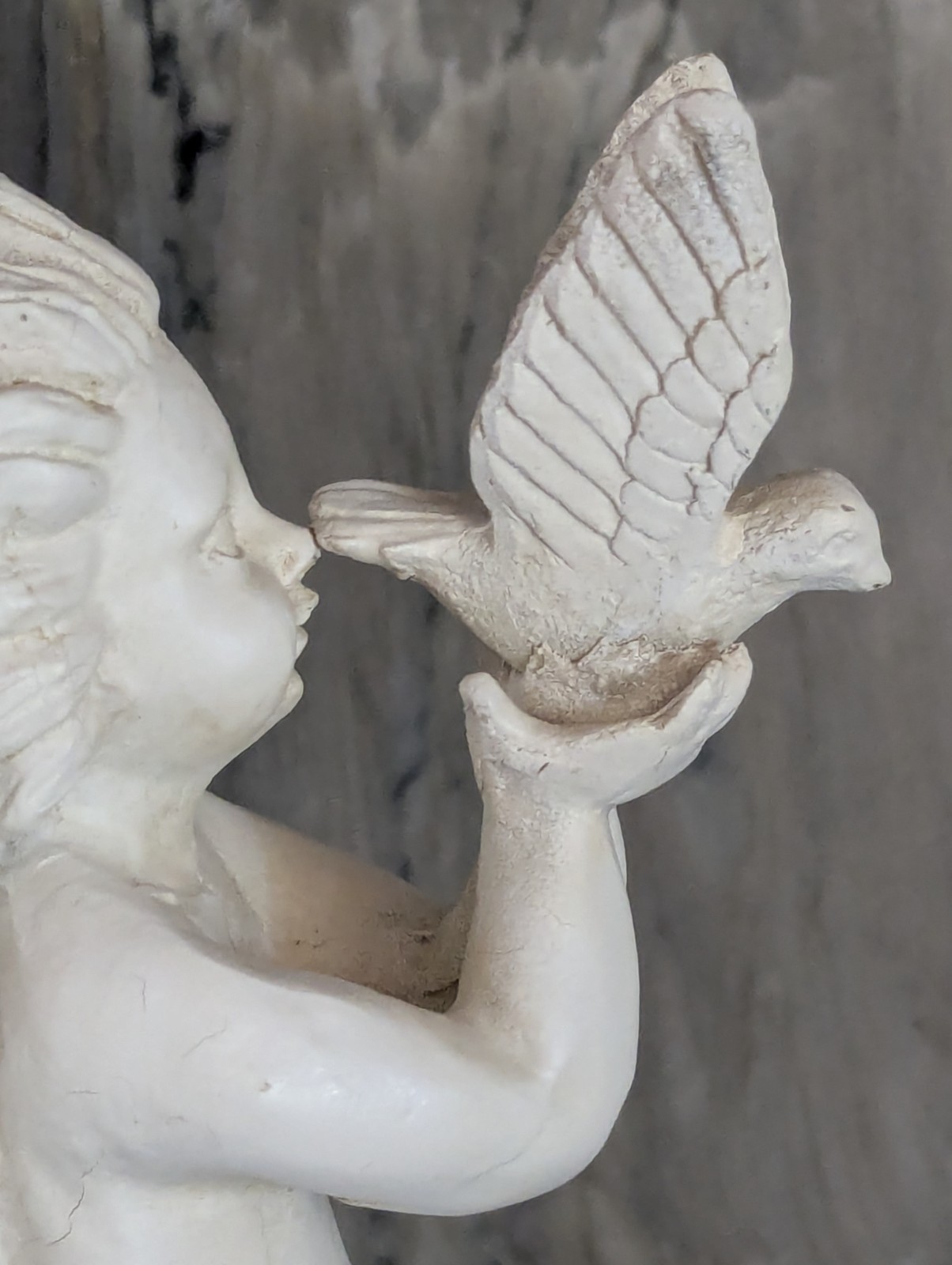 Cherub Angel Statue Pair Corinthian Column Pedestals Dove Wings 8″ 9″ Decor