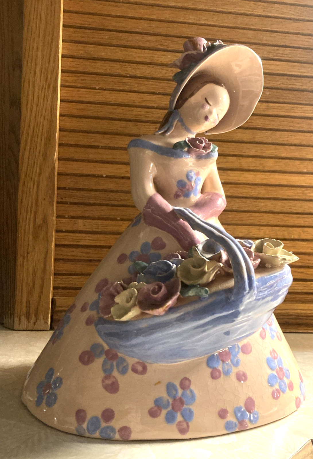 Vintage 1940s-1950s Kaye of Hollywood 10.5” Pretty Girl With Basket Of Flowers