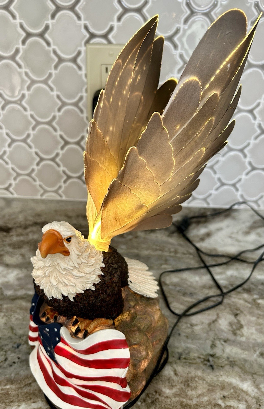 American Flag Bald Eagle w/ Light Up Wings 13.5” Tall Multi Color-1990’s