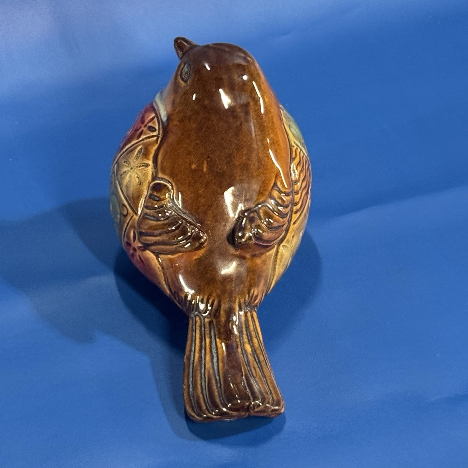 VINTAGE Bird Figurine Ceramic Multi Colored Patterned Glossy Italy