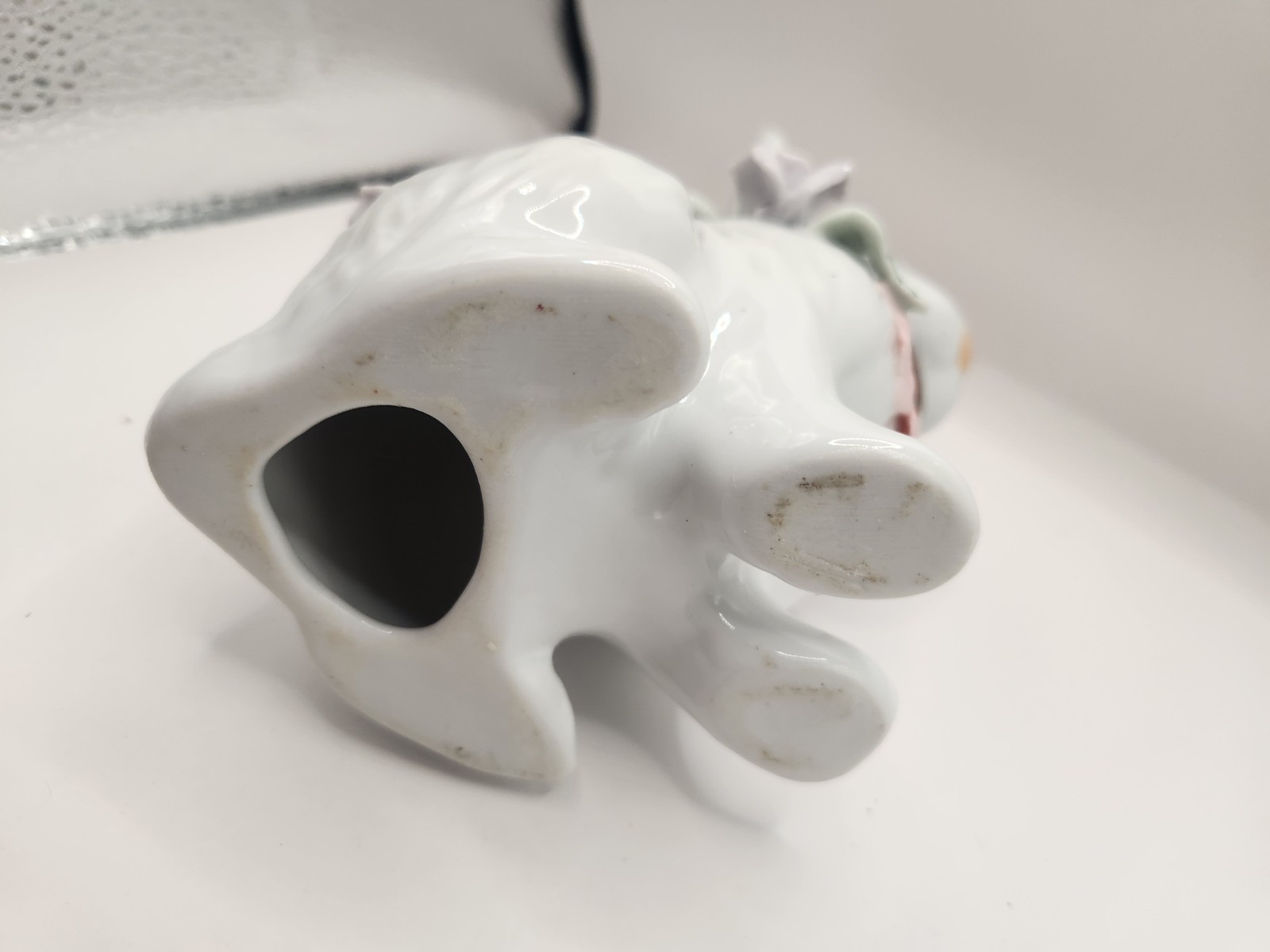 Ceramic Bunny Figurine with Flowers