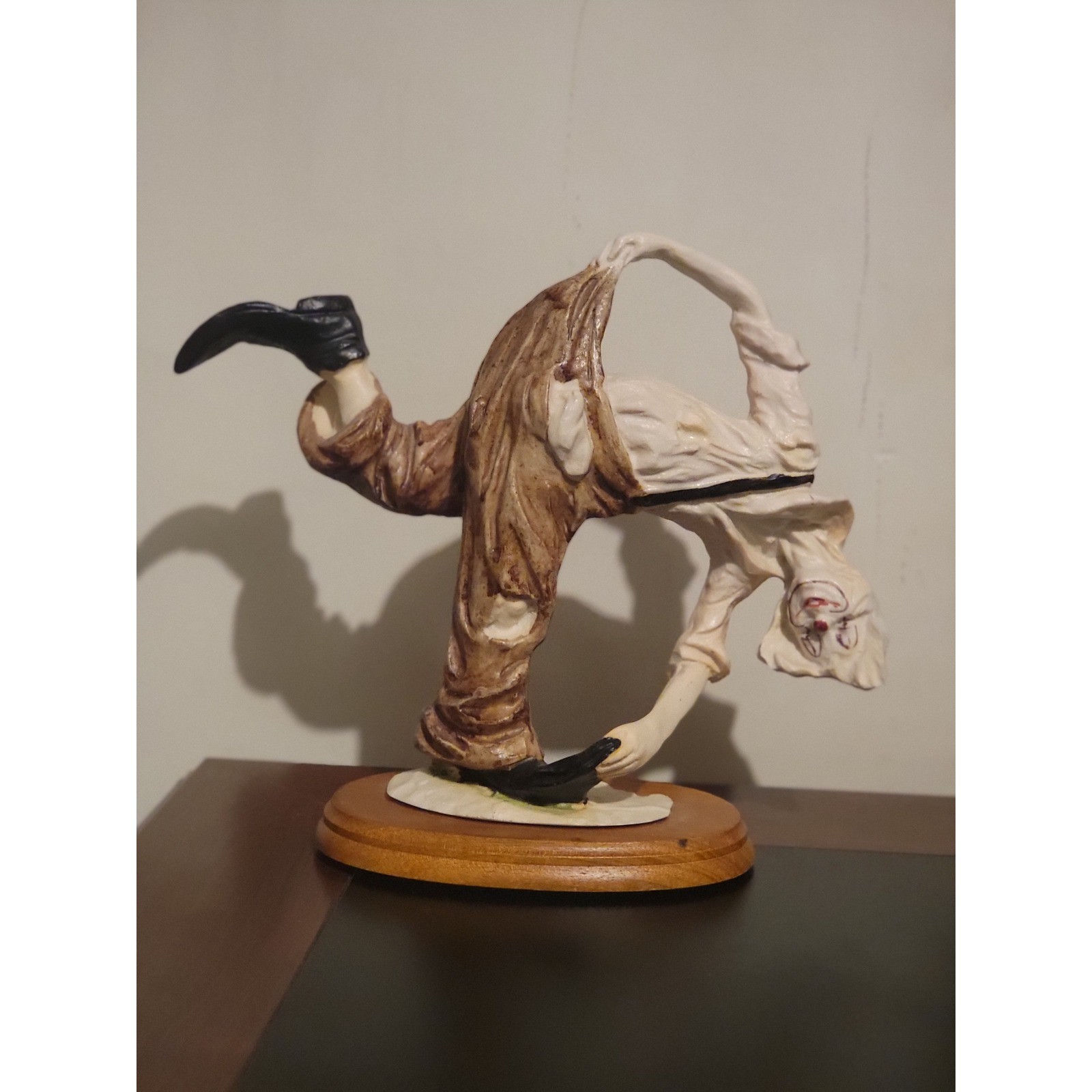 Vintage H.O.C. Hand Painted Acrobat Clown Figurine on Wood Base Made in Taiwan