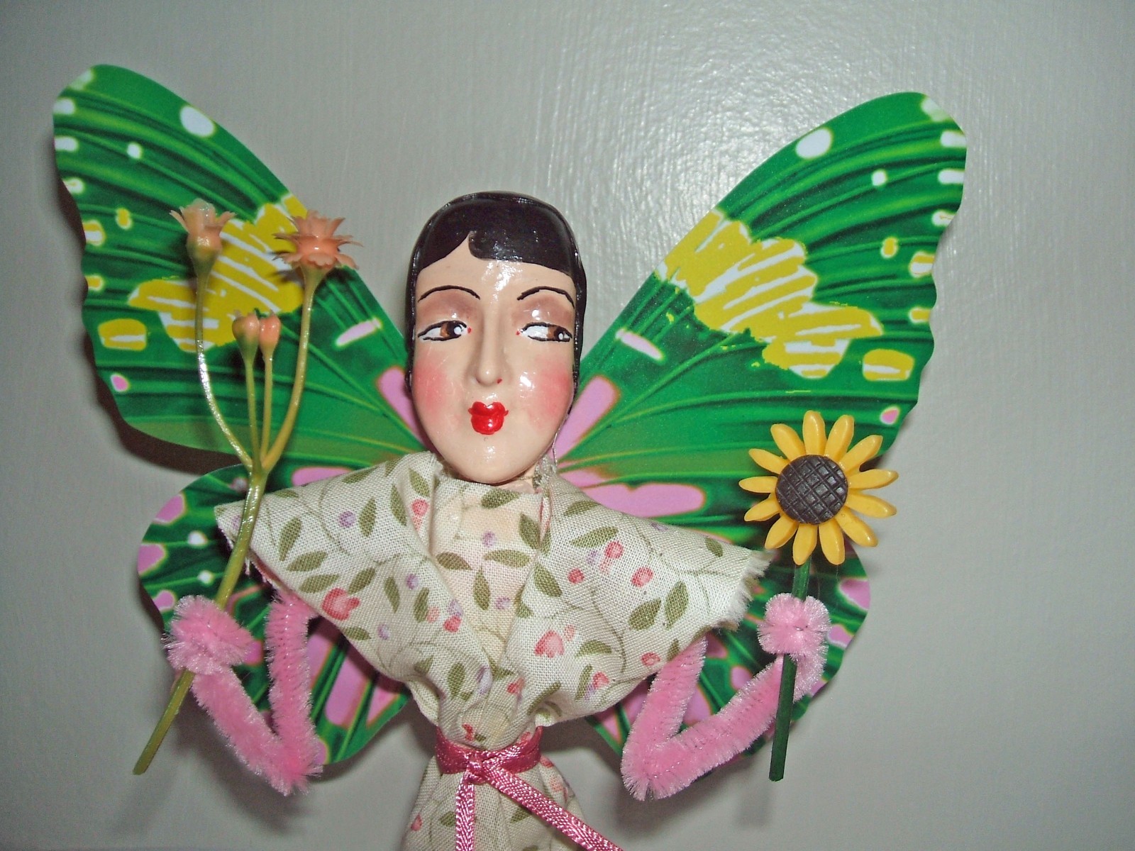 BOUDOIR ART DOLL FLAPPER GIRL Butterfly Beauty Kitsch Decor Mixed Media
