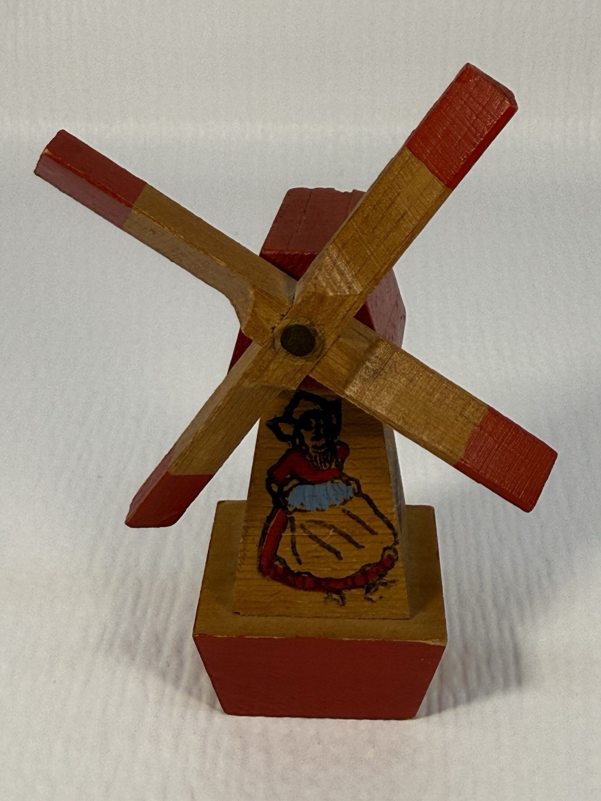 Vintage Wood Windmill Red Painted Dutch Holland Michigan 4″