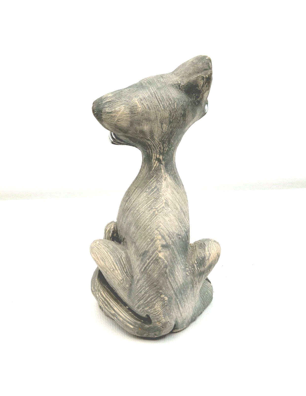 Whimsical Winking Gray Cat Figurine Sitting Kitty Hand Made In Uruguay 4″ READ