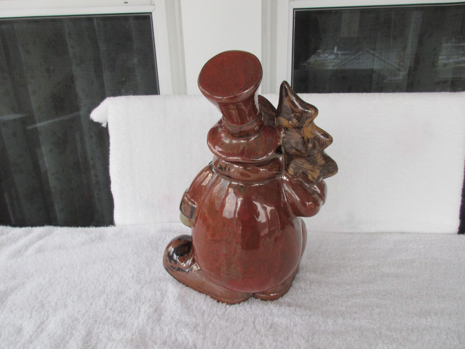VTG Lg Christmas Statue/Figurine Art Pottery Snowman Tree Glossy Winter Decor