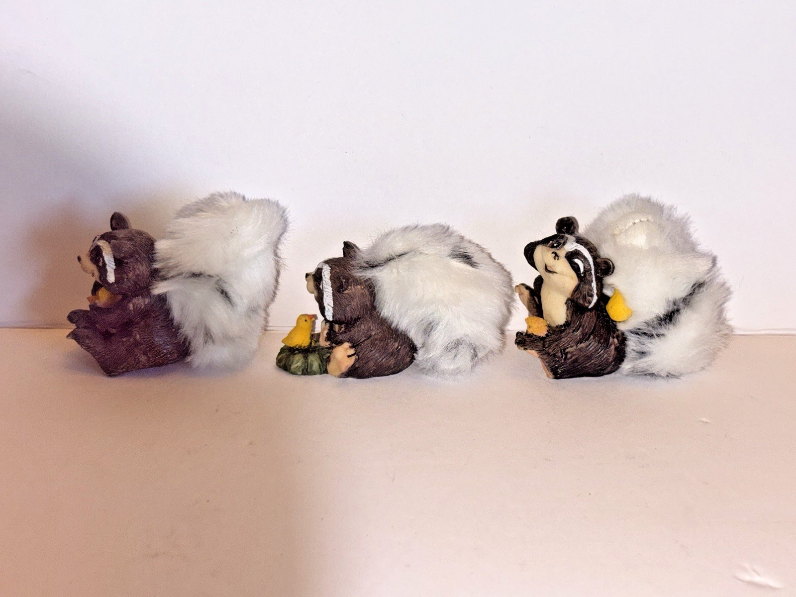 Racoon Skunk Figurine Lot 3 Animal Figure Bird Duck Fur Tails Vtg Rare Kitch
