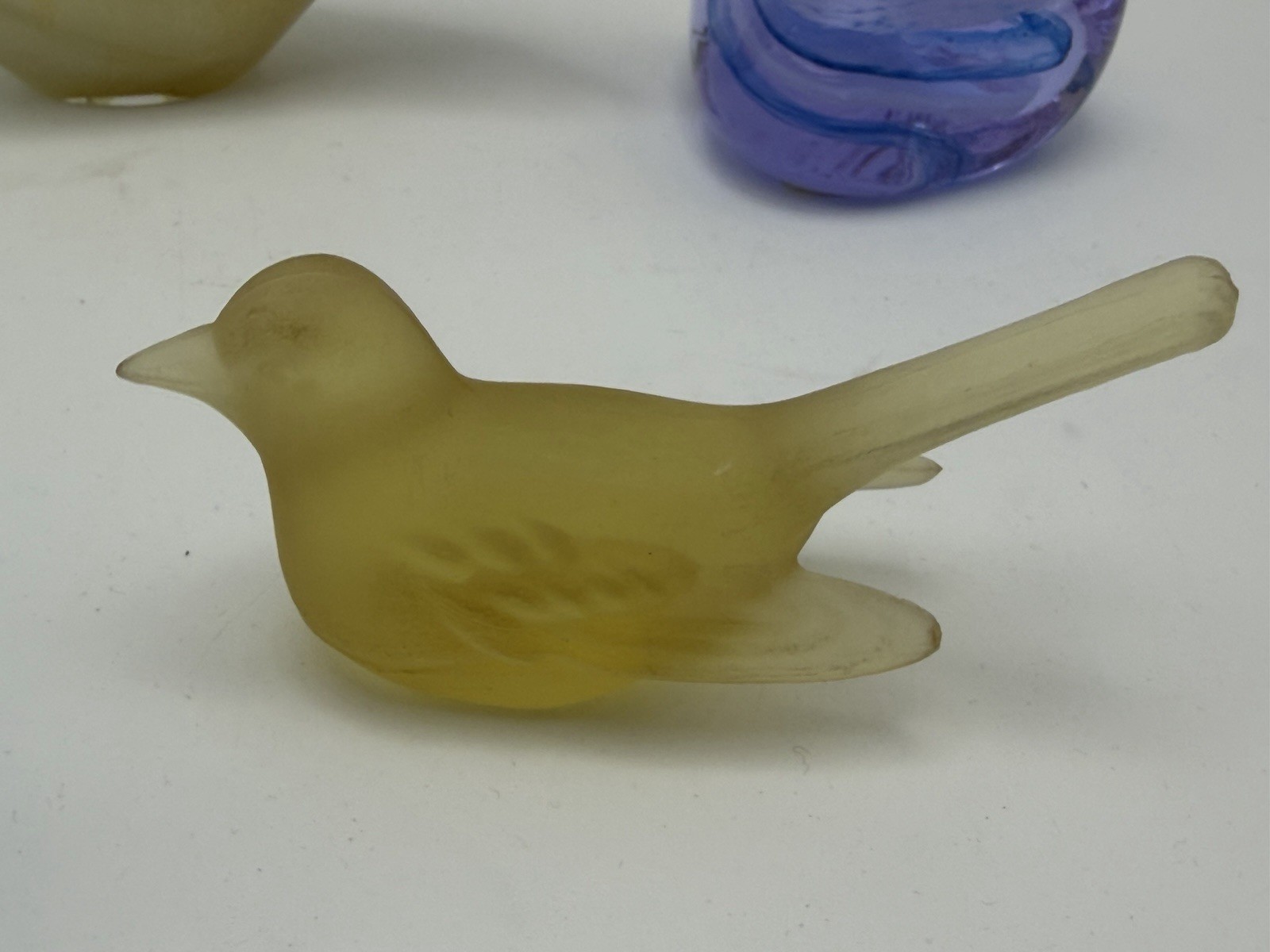 Lot of 7 Art Glass Bird Figurines Paperweights Satin Glass Stone Frog Shell