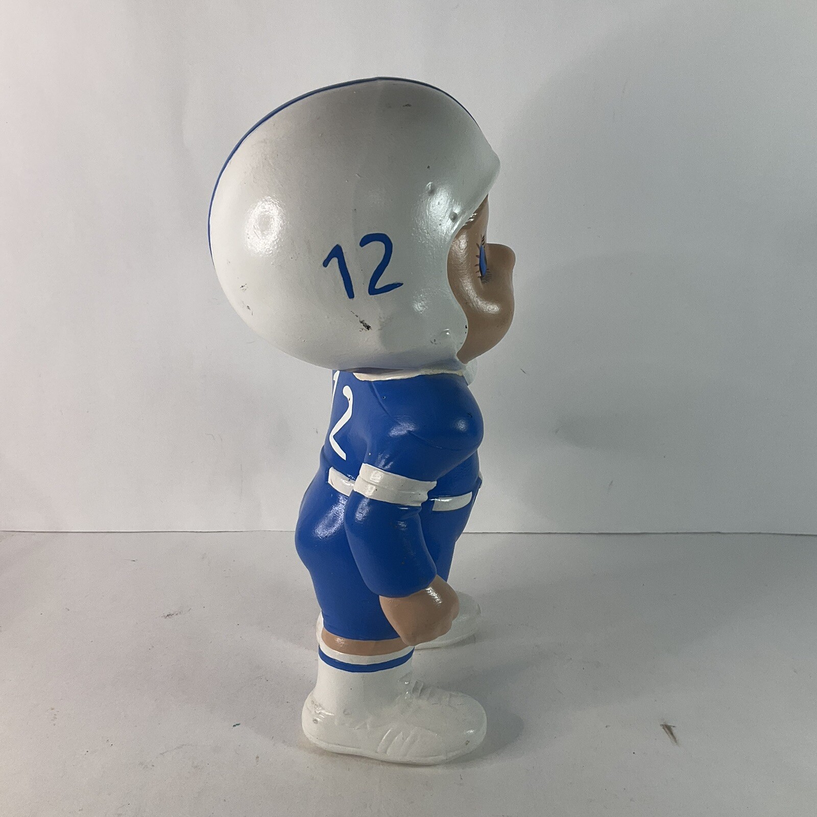 Atlantic Mold 11″ Ceramic Smiling Football Boy #12 Statue Figurine Blue White