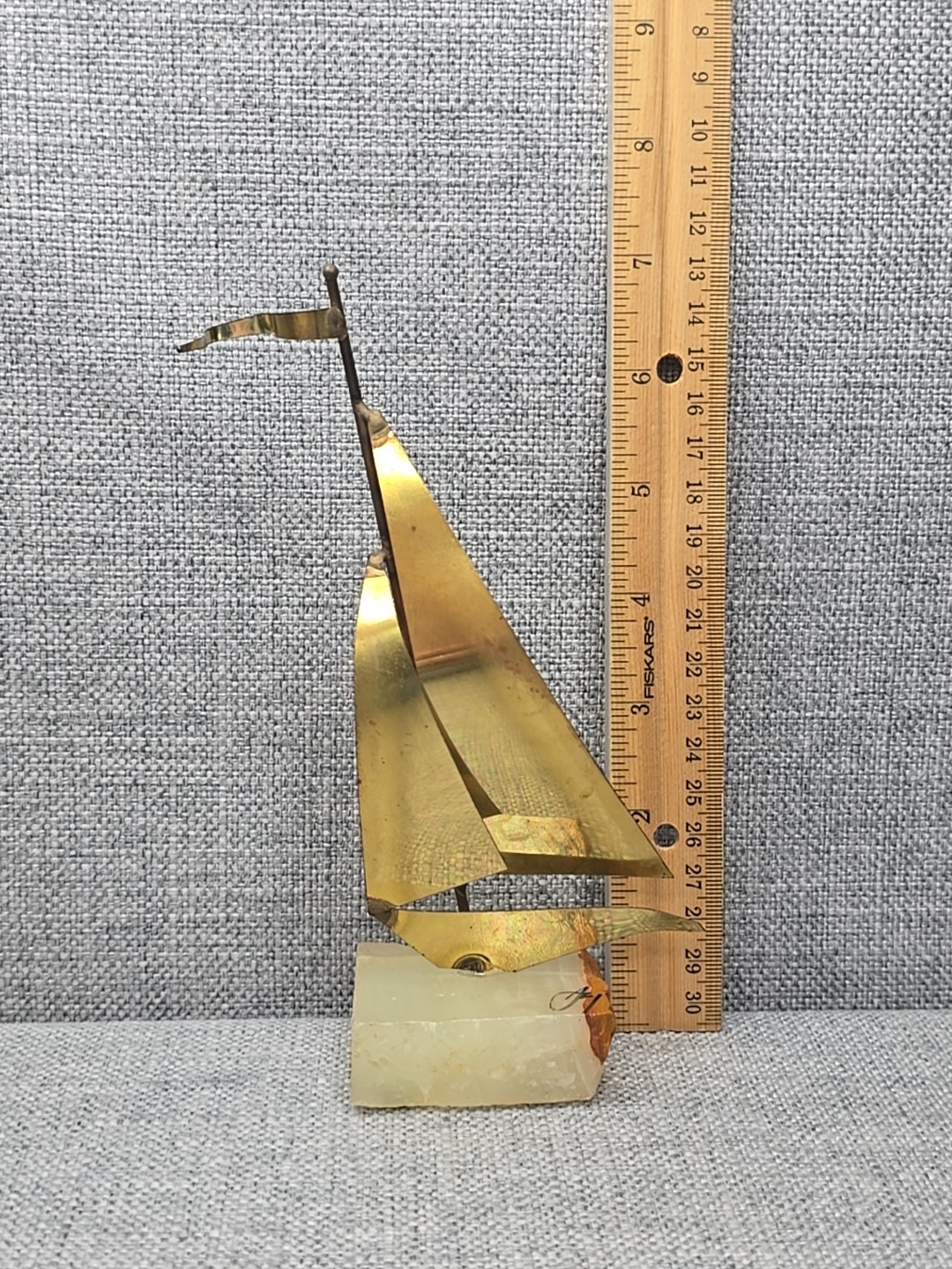 Sailboat MCM Nautical Brutalist Brass Onyx Quartz Base Mario Jason Signed