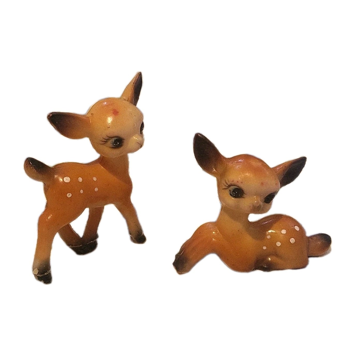 2 Vintage 1950s Kitsch MCM Celluloid Deer & Fawn Early Plastic Deer Hong Kong