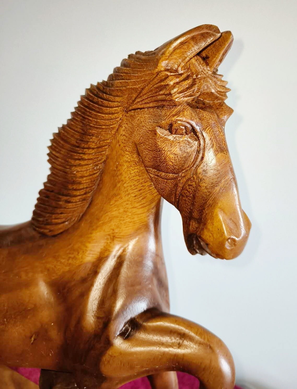 Vintage Large Hand Carved Solid Wood Horse Sculpture Rustic Hardwood Statue 20”