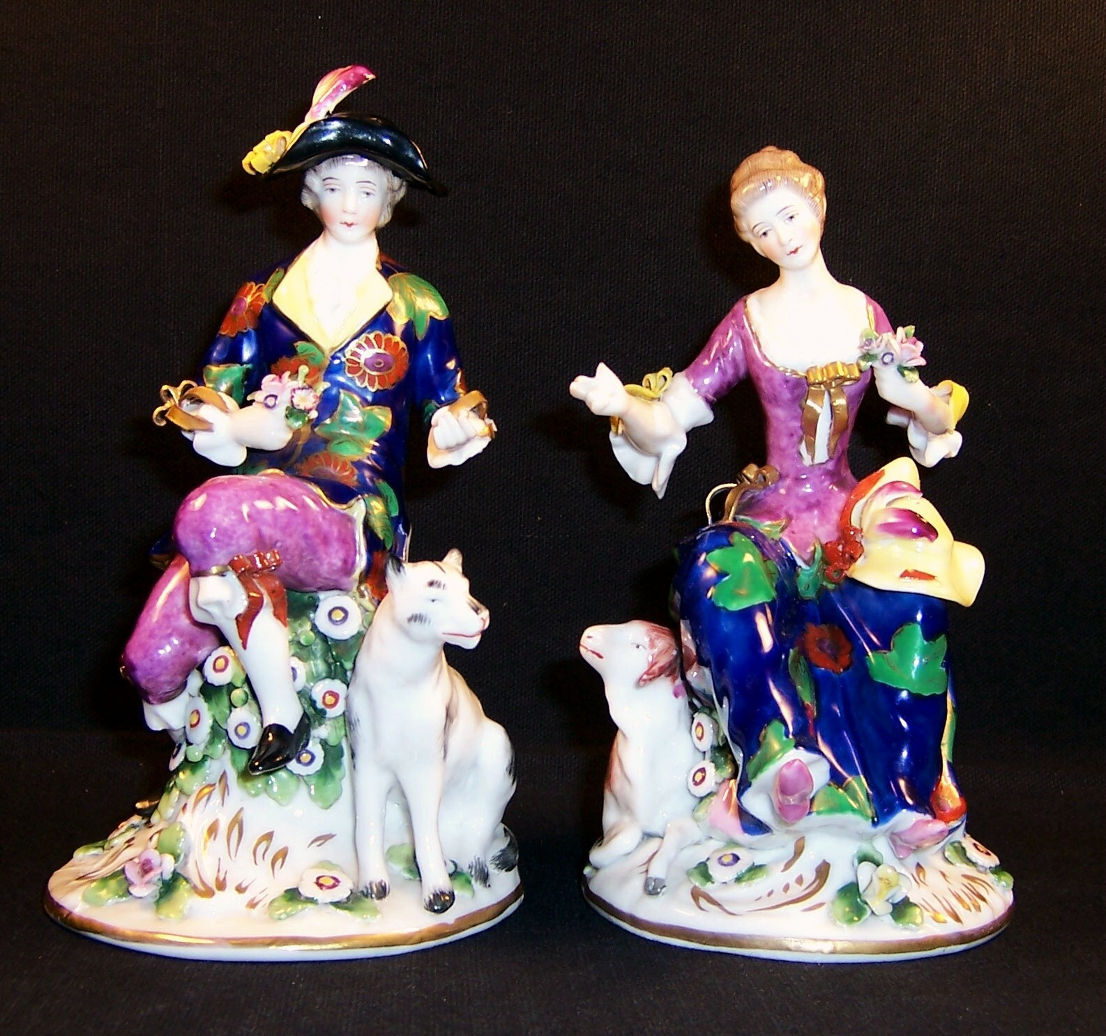 ANTIQUE EDME SAMSON / GERMANY FIGURINES – MAN & DOG & WOMAN & LAMB -1885-1920s