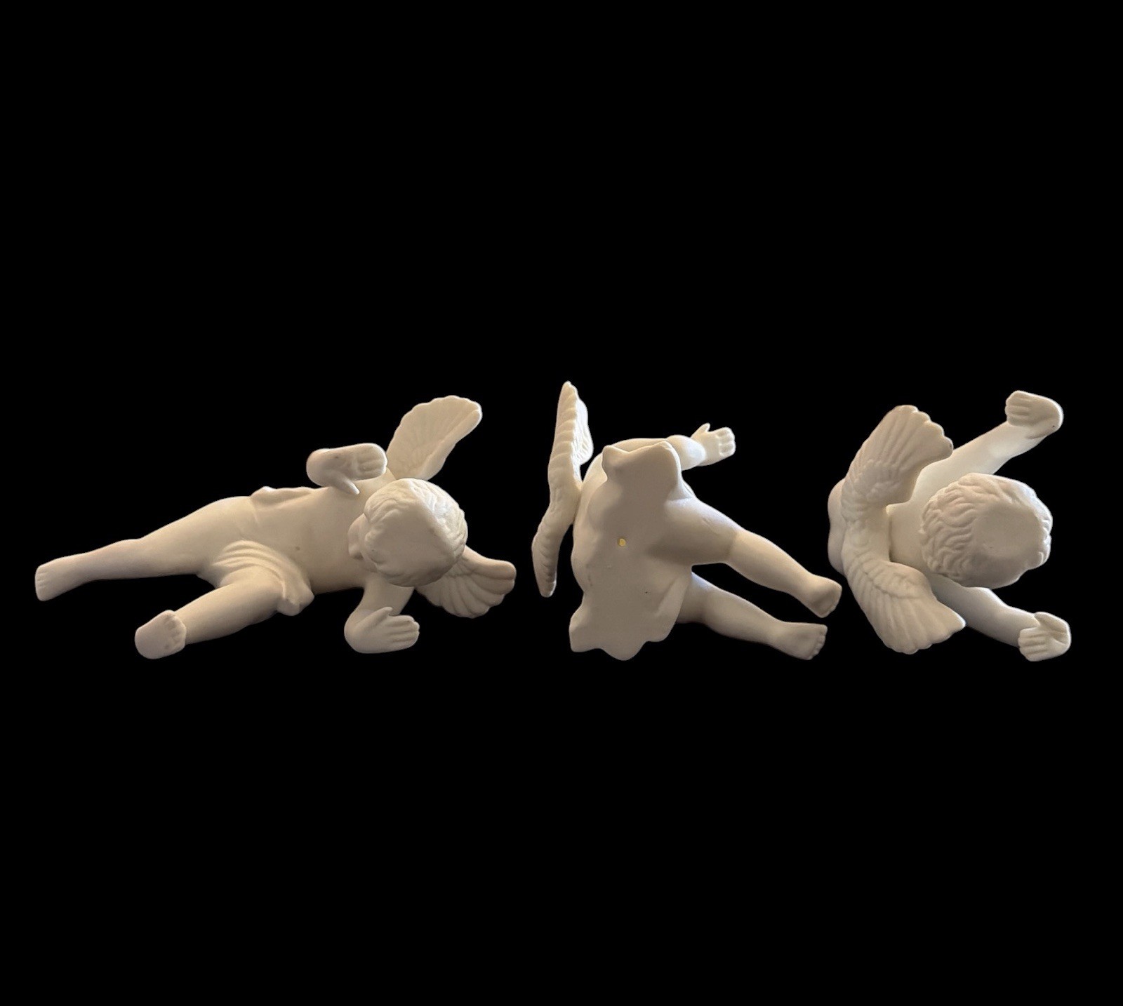 2 Tumbling 1 Sitting Cherub Angel White Matte Ceramic Figurines Coquette Small ￼