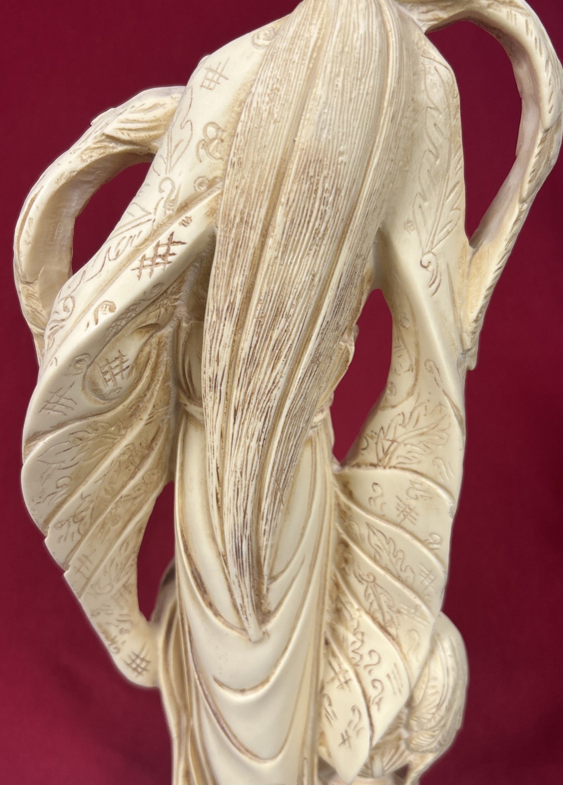 Vtg Oriental Figurine Statue Asian Woman with Birds 20” Carved Resin Signed