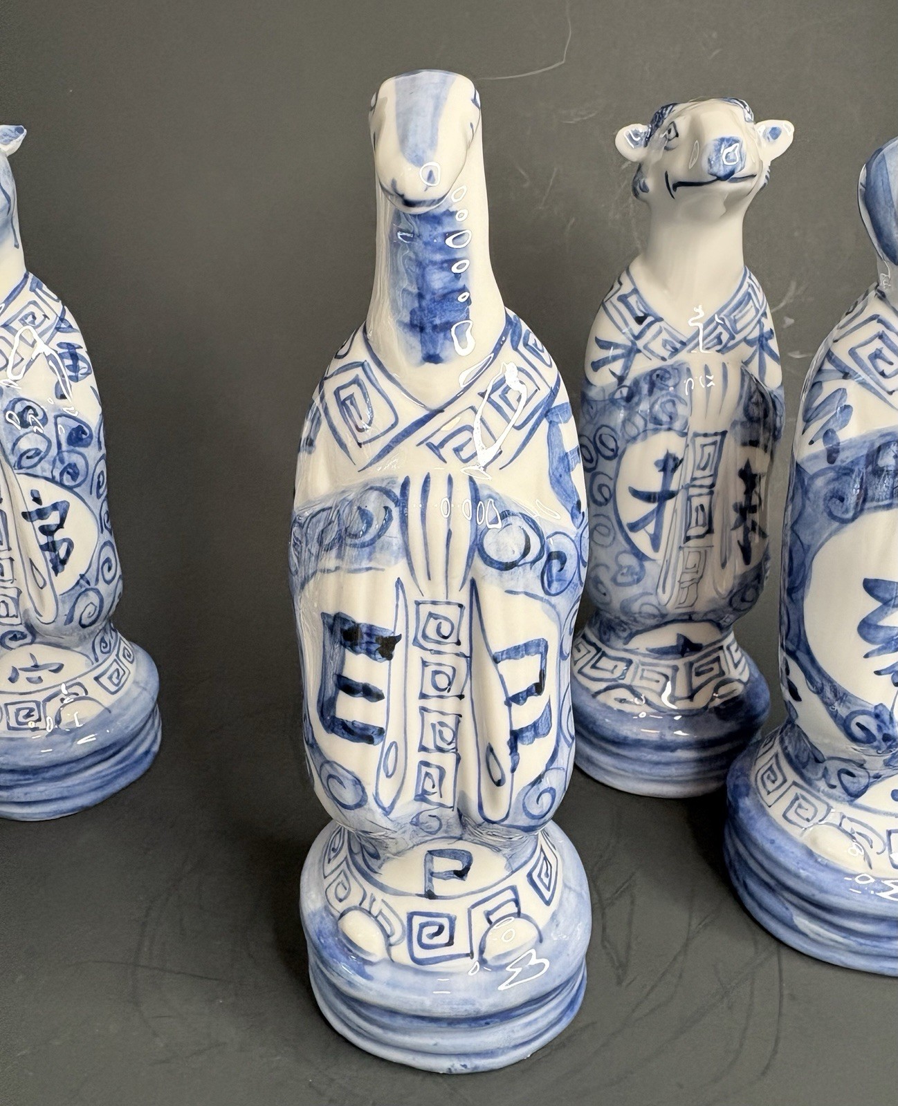 Vintage Porcelain Chinese Zodiac Statues By Andrea by Sadek Blue and White Set