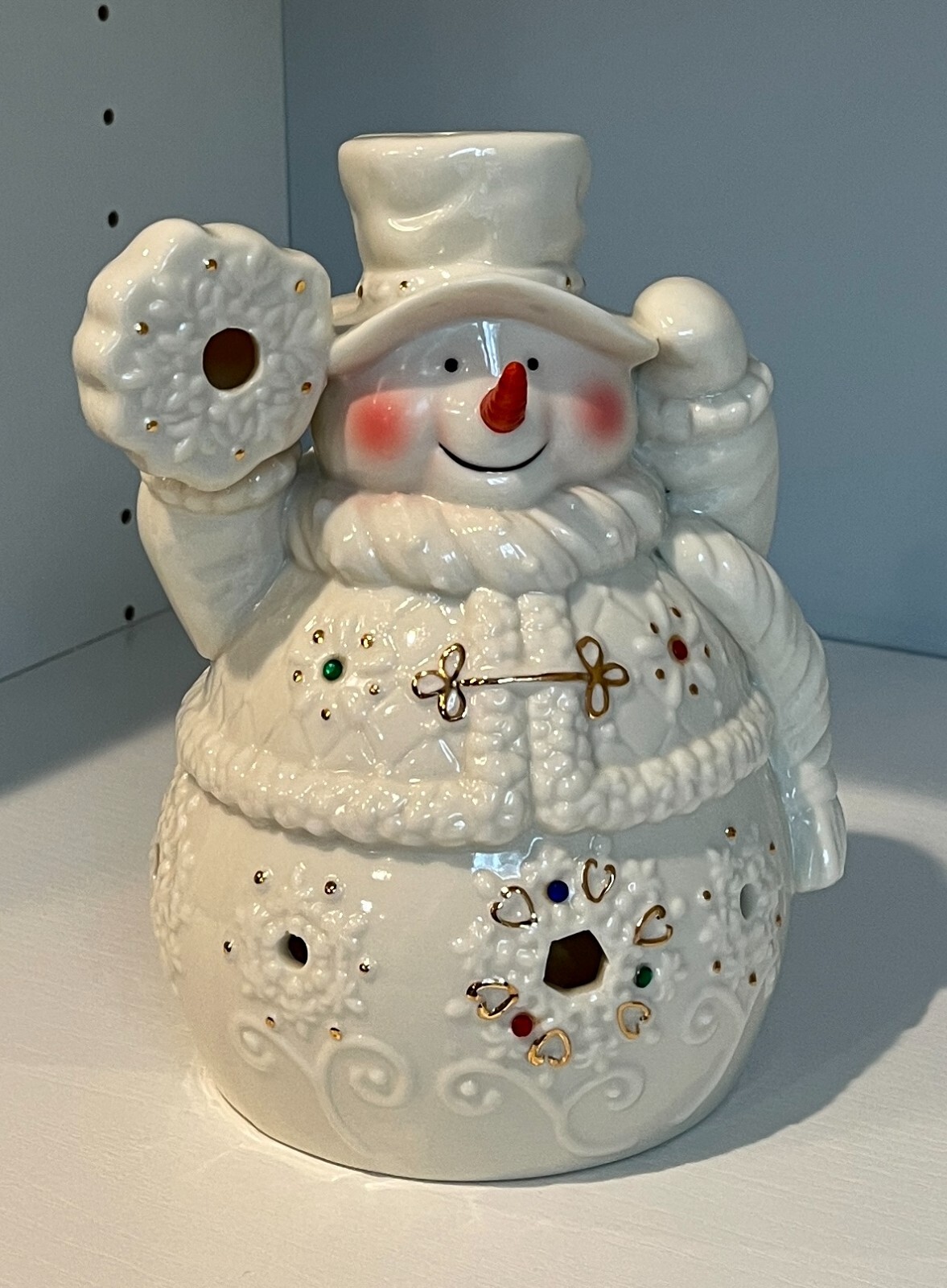 Living Home Christmas-Snowman Porcelain TeaLight Holder-6″ X 4 7/8″ X 7 3/4″