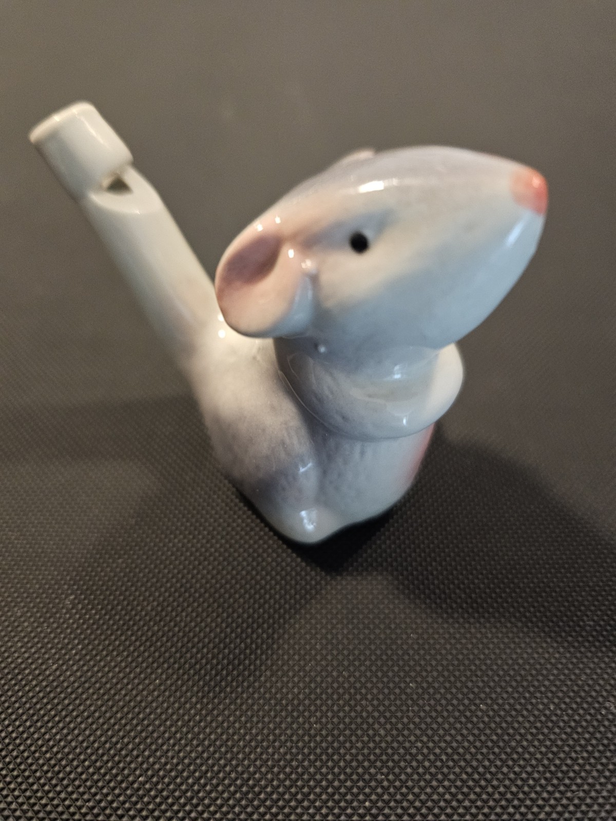 🔥 Antique Vintage Porcelain Whistle/ Mouse Shaped White/Grey & Pink Figurine