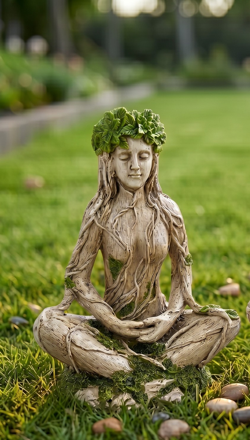 Forest Tree Goddess Statue Resin Meditation Figurine Indoor Outdoor Decor