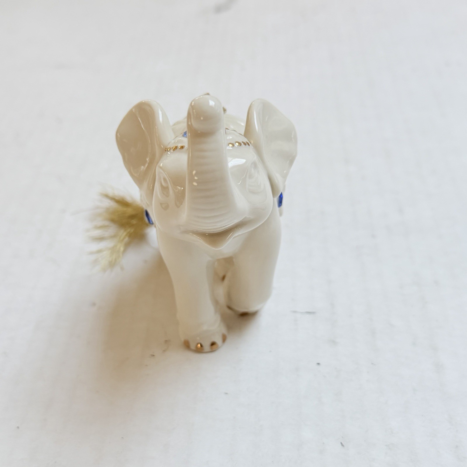 Lenox Baby Elephant Porcelain Figurine 24k Gold Trim Trunk Up Blue Rhinestones