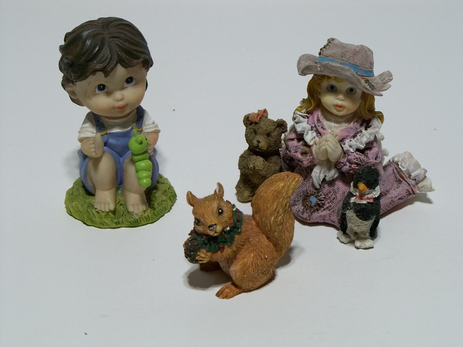 Resin Figurine Lot, Boy, Praying Girl, Squirrel