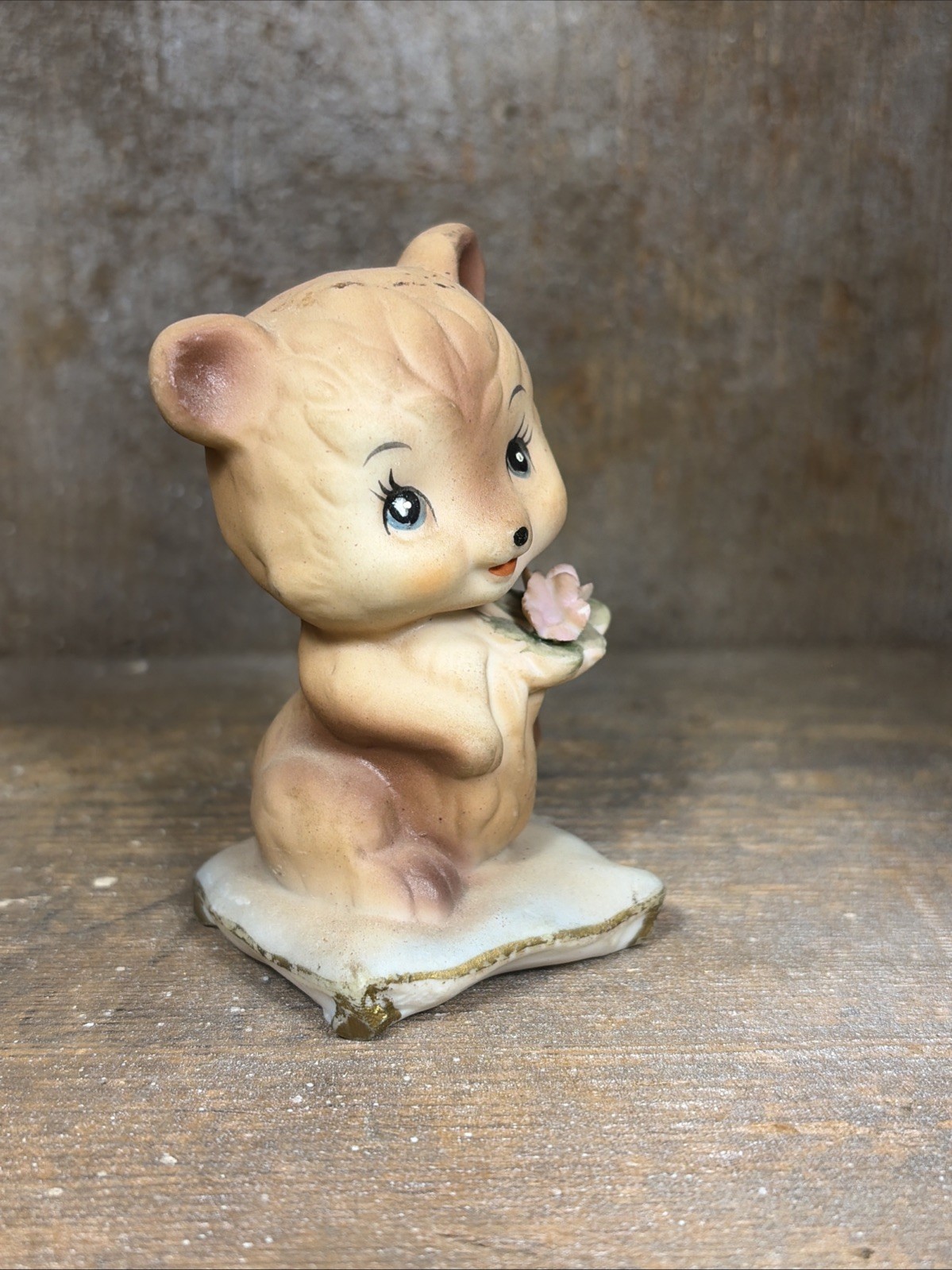 Vintage Anthropomorphic Bear with Flowers On Pillow Porcelain Figurine HBB