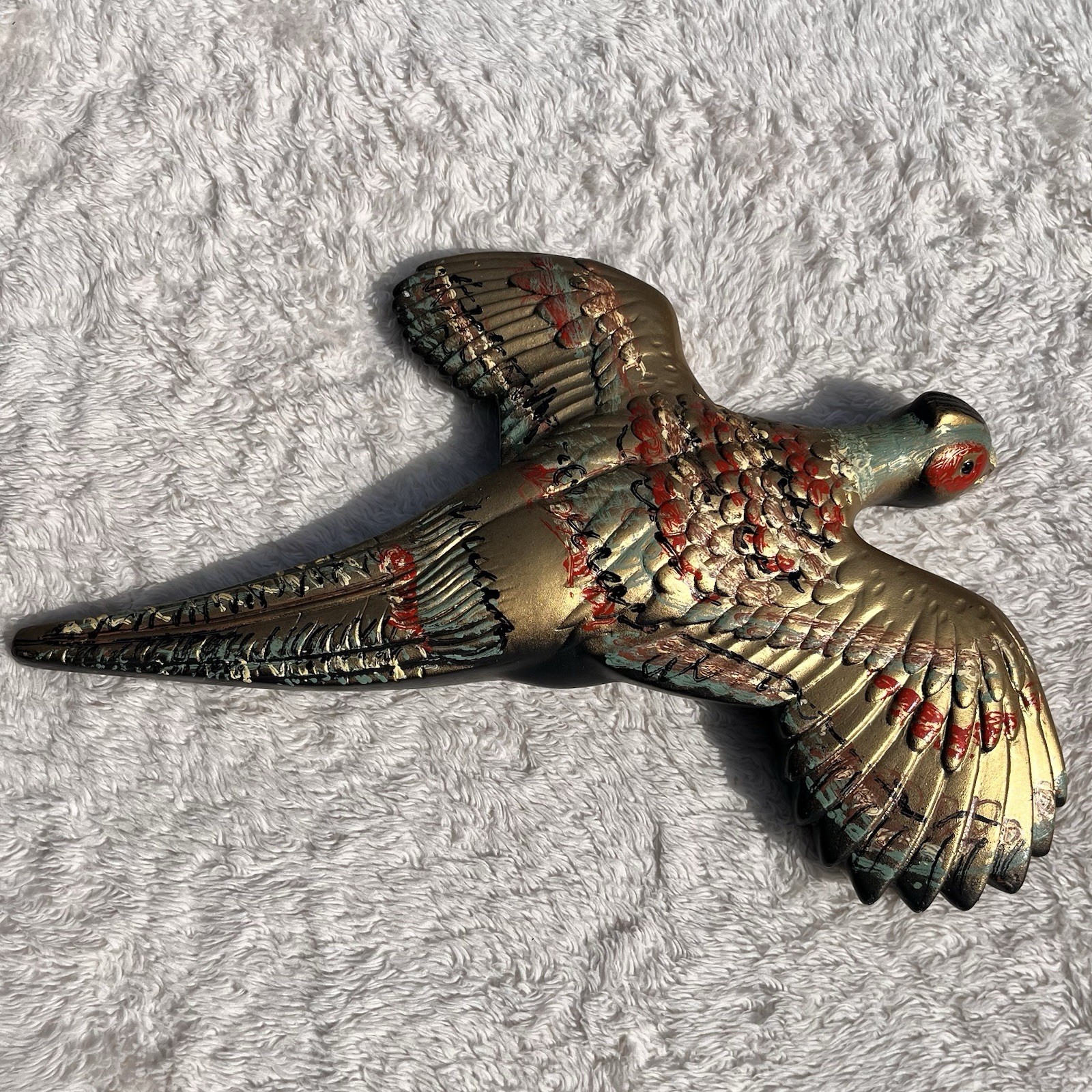 Vintage 1959 Chalkware Flying Pheasants Set of 2 Miller Studio Gold Metallic